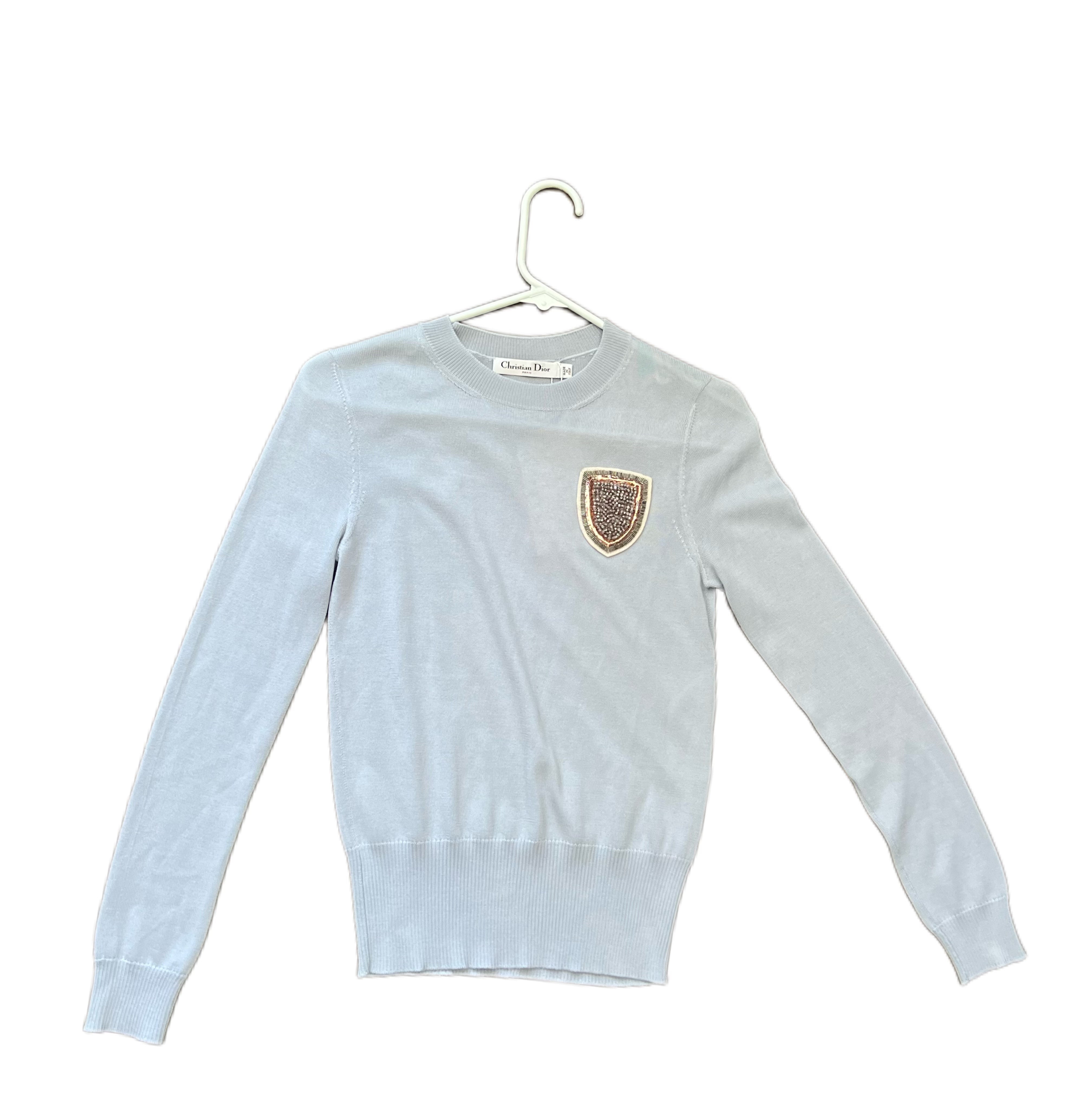 Christian Dior Womens Cashmere Wool Blend Light Blue Sweater