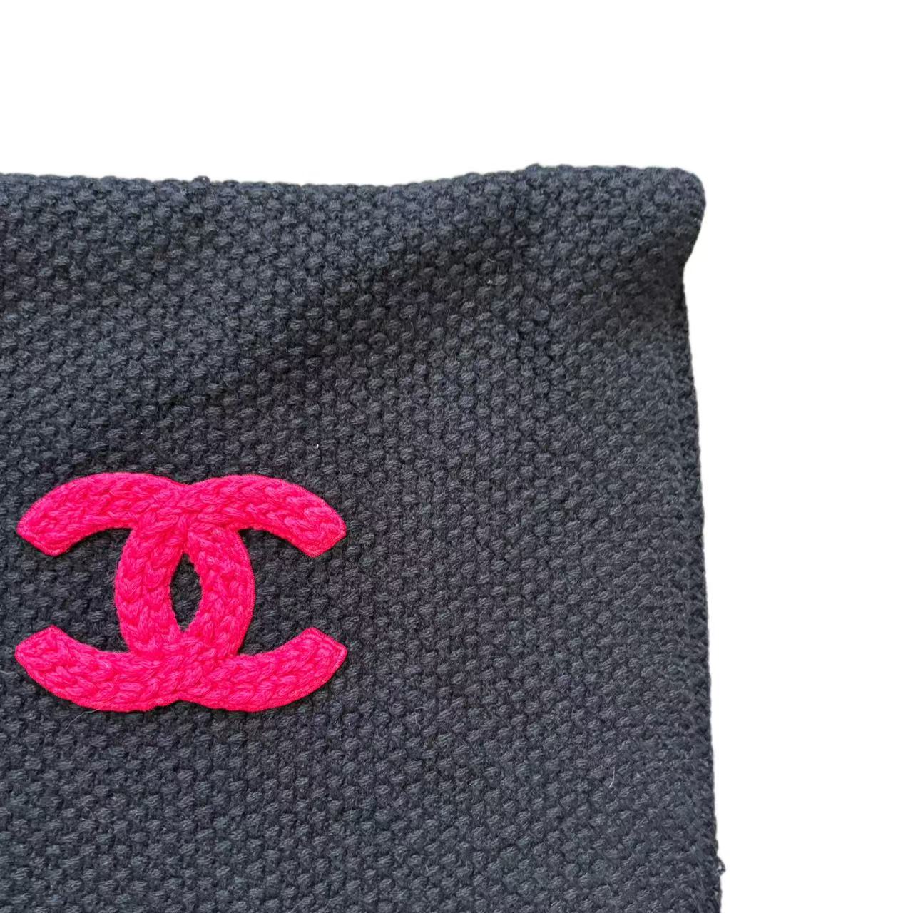 Chanel Coco Mark Black Cashmere Scarf