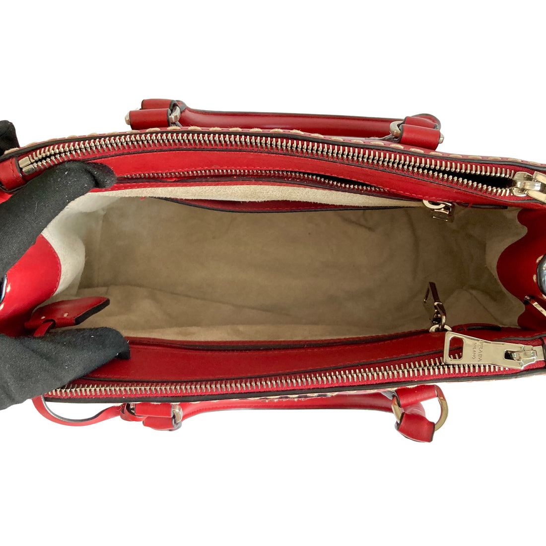 Louis Vuitton Alma PM Red with White Contrast Stitching