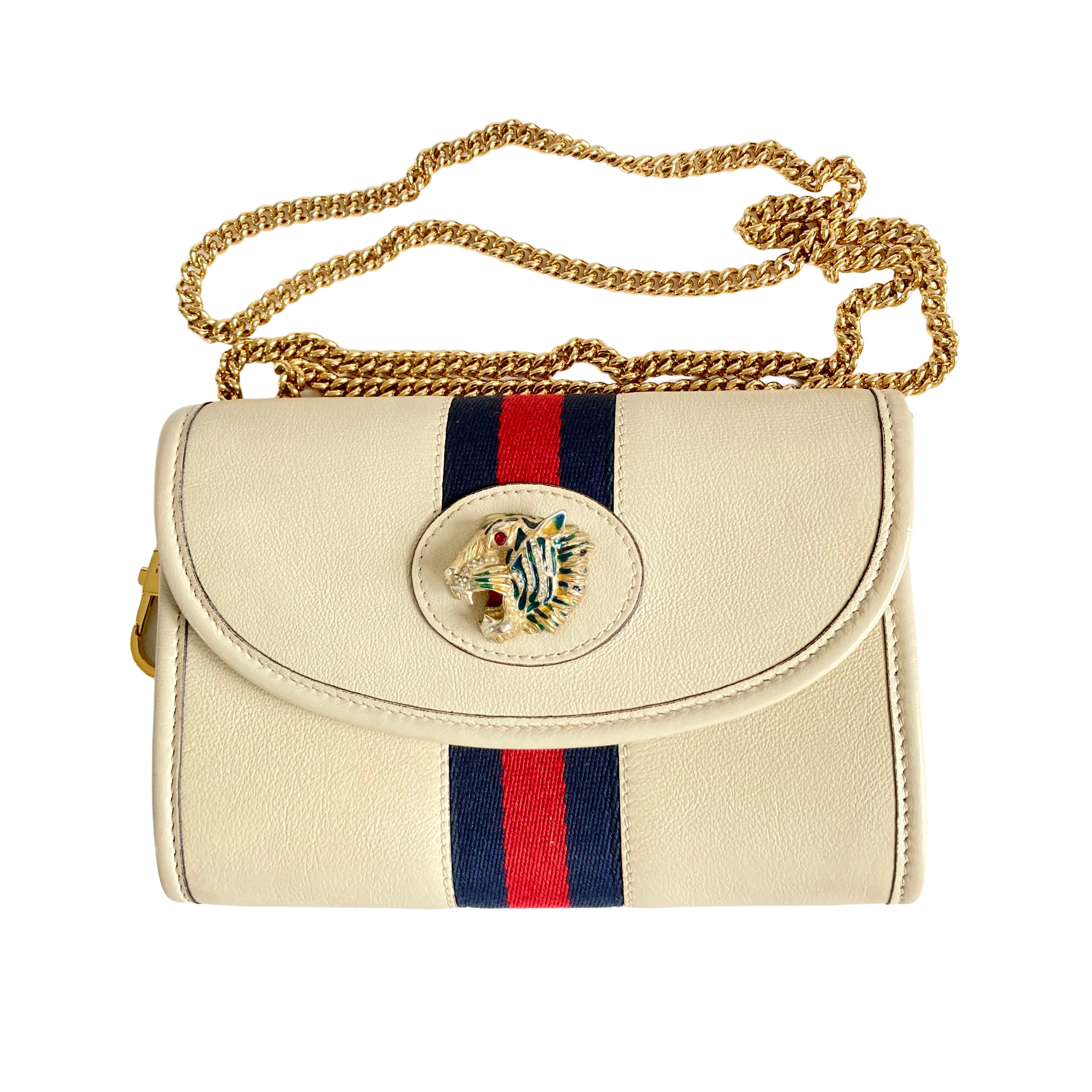 Gucci Vintage Web Stripe Tiger Head Chain Shoulder Bag