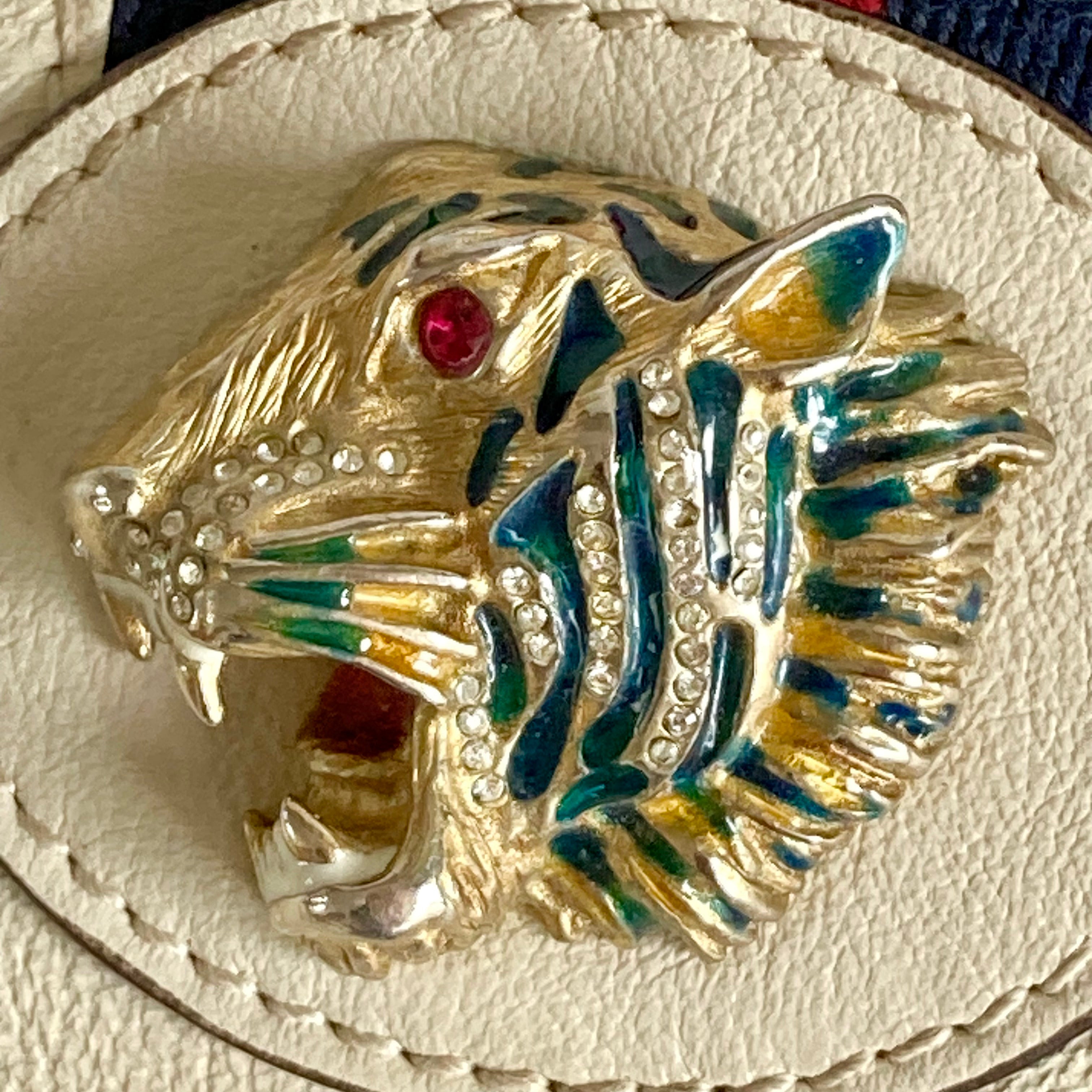 Gucci Vintage Web Stripe Tiger Head Chain Shoulder Bag