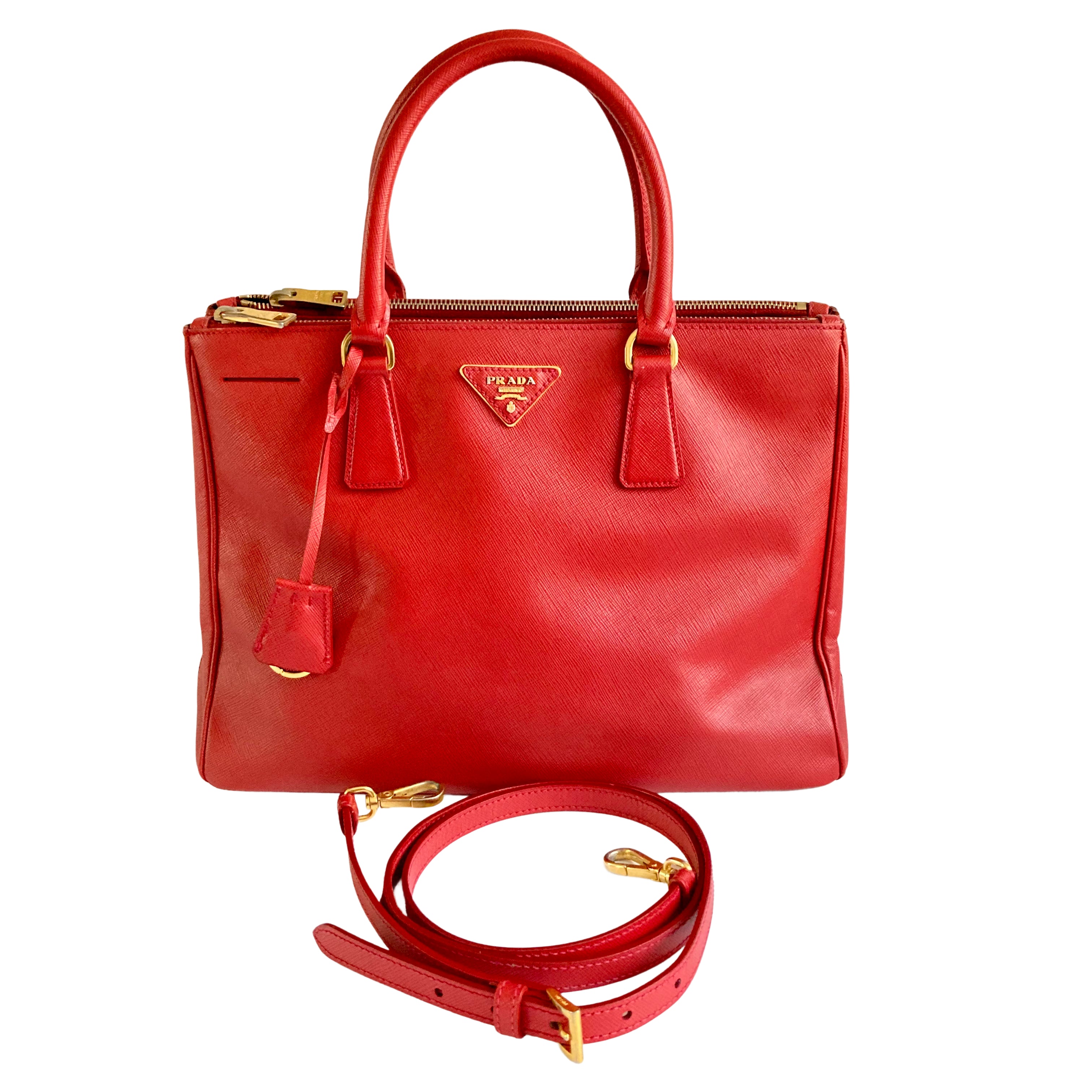 Prada Saffiano Lux Double Zip Tote Bag