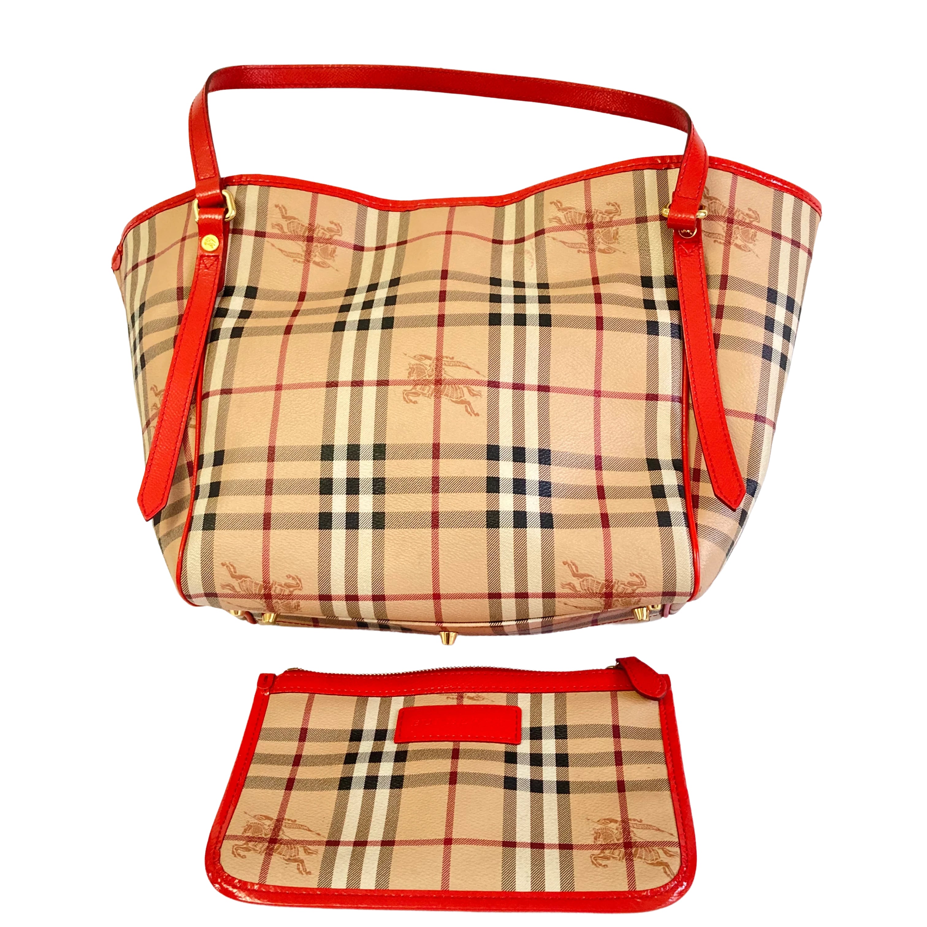 Burberry Horseferry Check Red Trim Tote