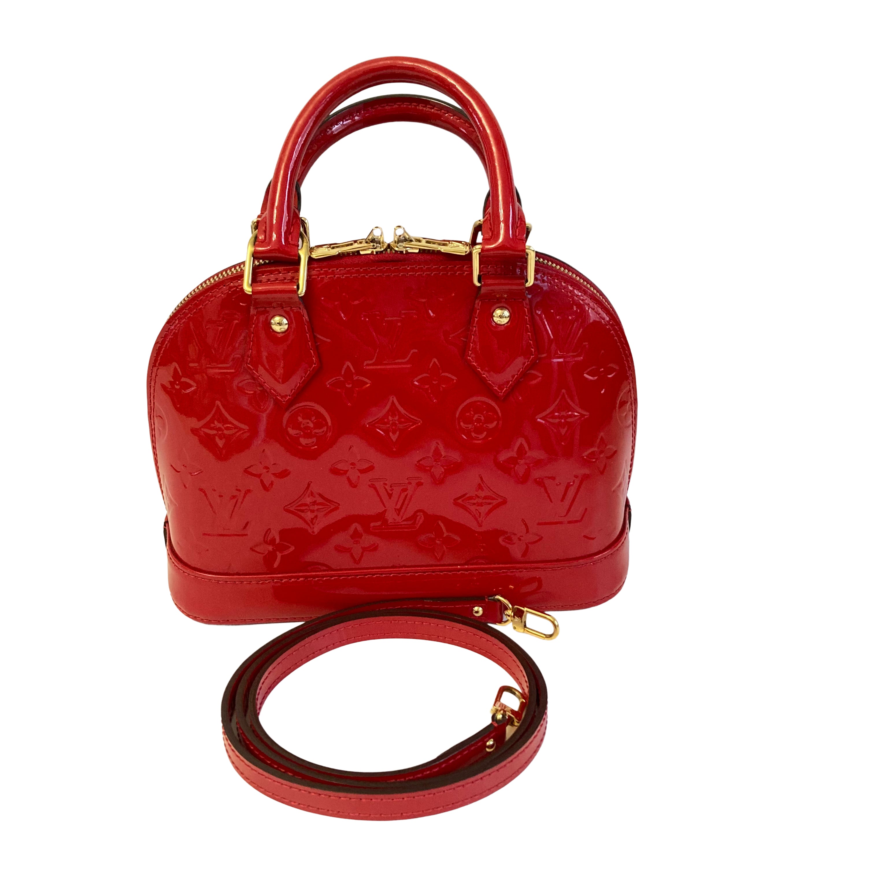 Louis Vuitton Alma BB in Monogram Vernis Leather Indian Rose Red