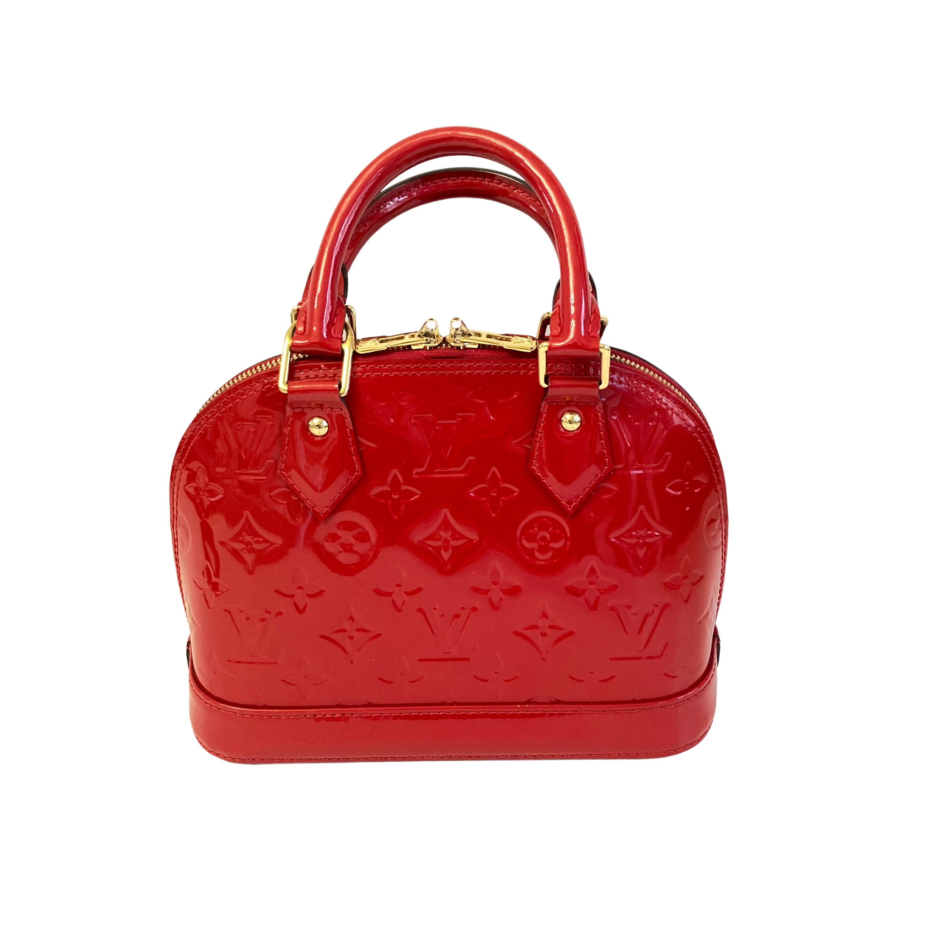 Louis Vuitton Alma BB in Monogram Vernis Leather Indian Rose Red