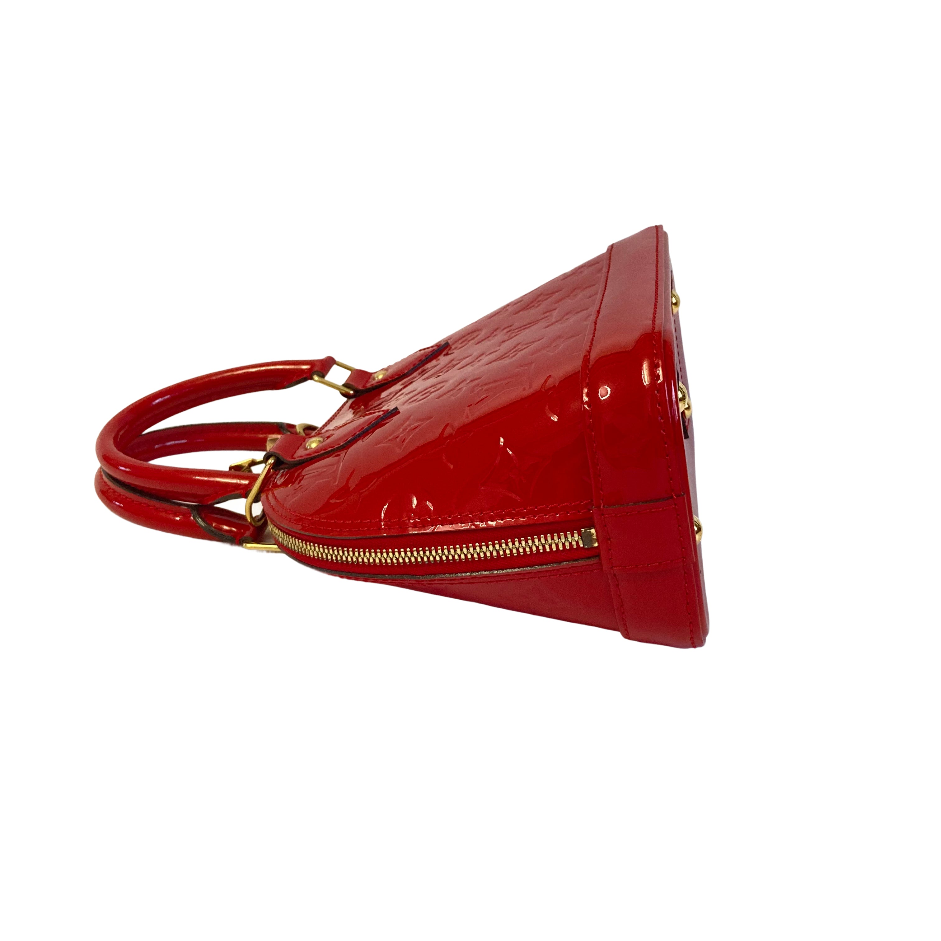 Louis Vuitton Alma BB in Monogram Vernis Leather Indian Rose Red
