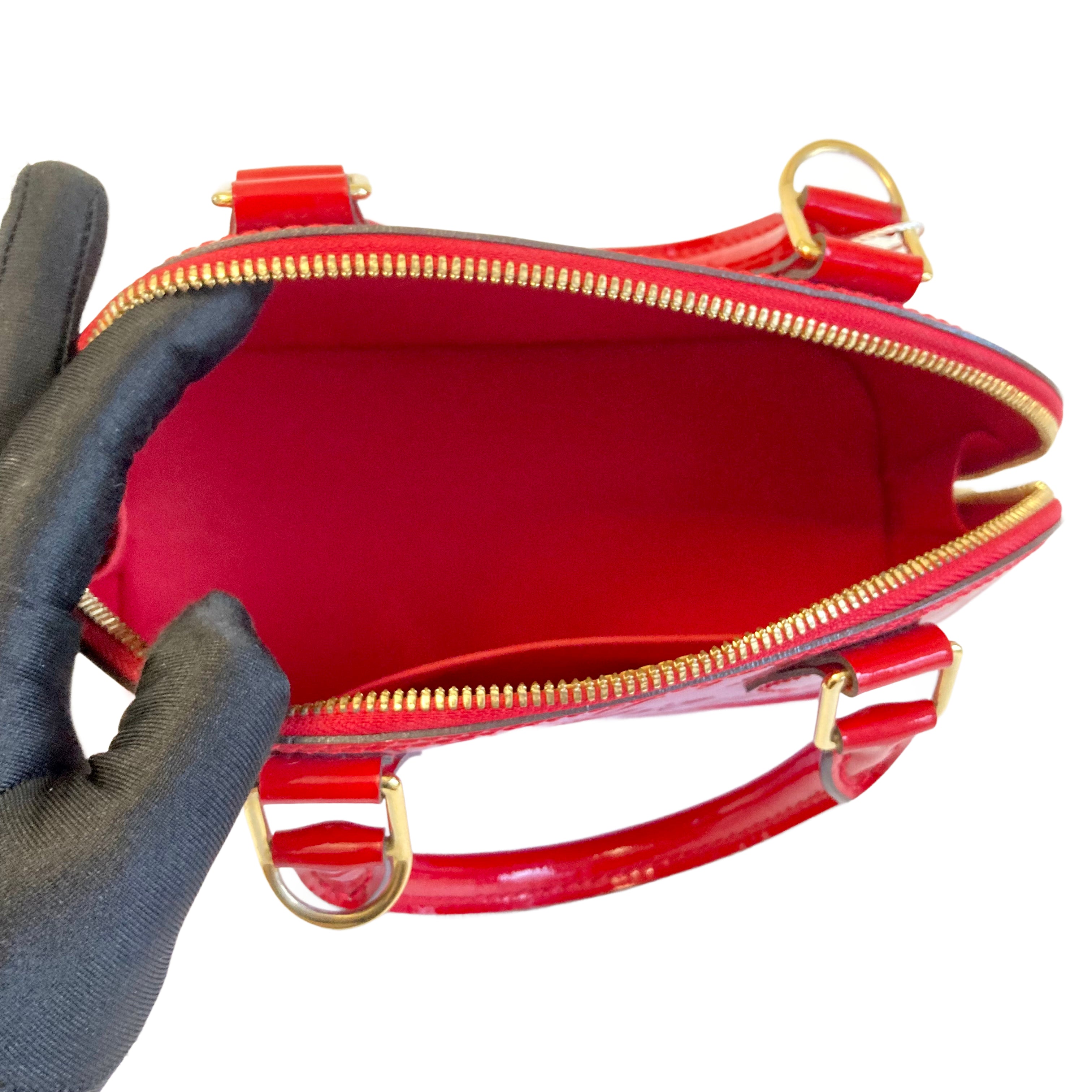 Louis Vuitton Alma BB in Monogram Vernis Leather Indian Rose Red