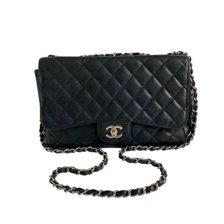 Chanel Caviar Quilted Single Flap Jumbo Black/Silver