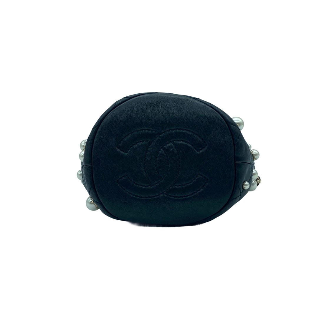 Chanel Lambskin Quilted Pearl Mini Bucket Black
