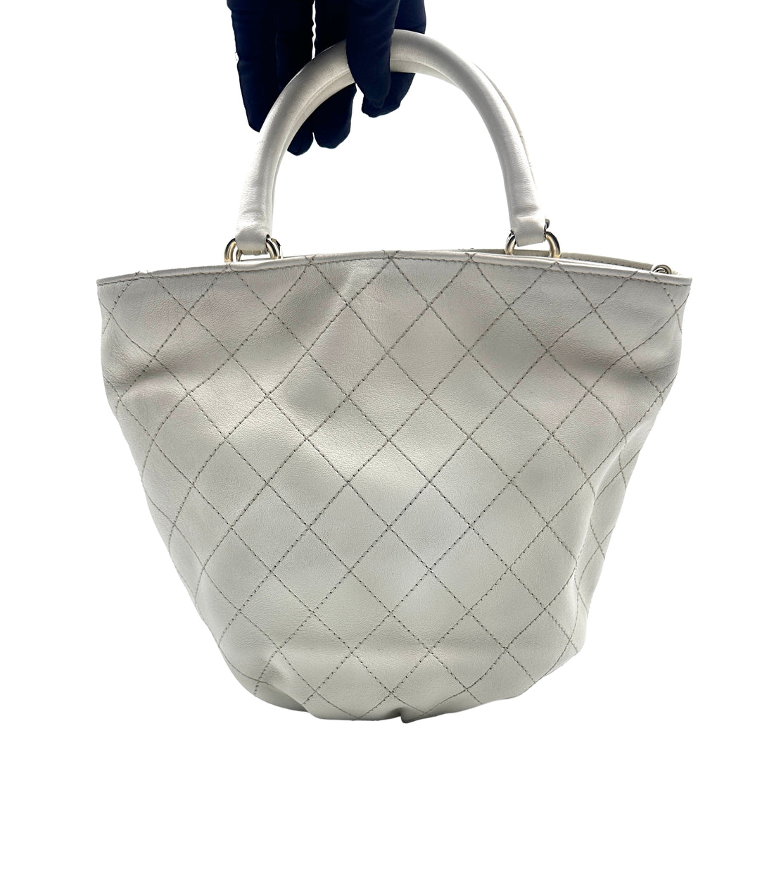 Chanel Quilted Calfskin Handle Bucket Bag White