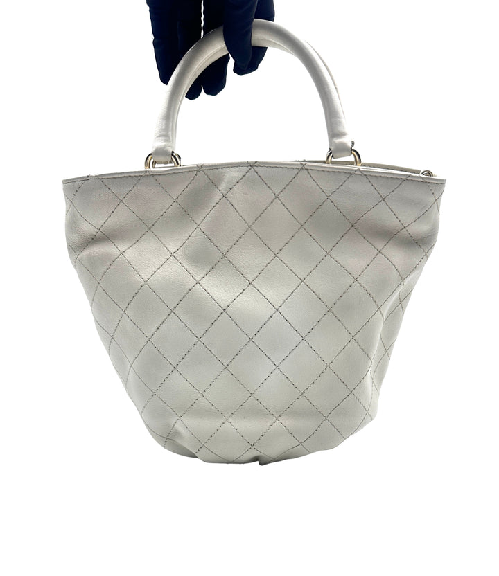 Chanel Quilted Calfskin Handle Bucket Bag White