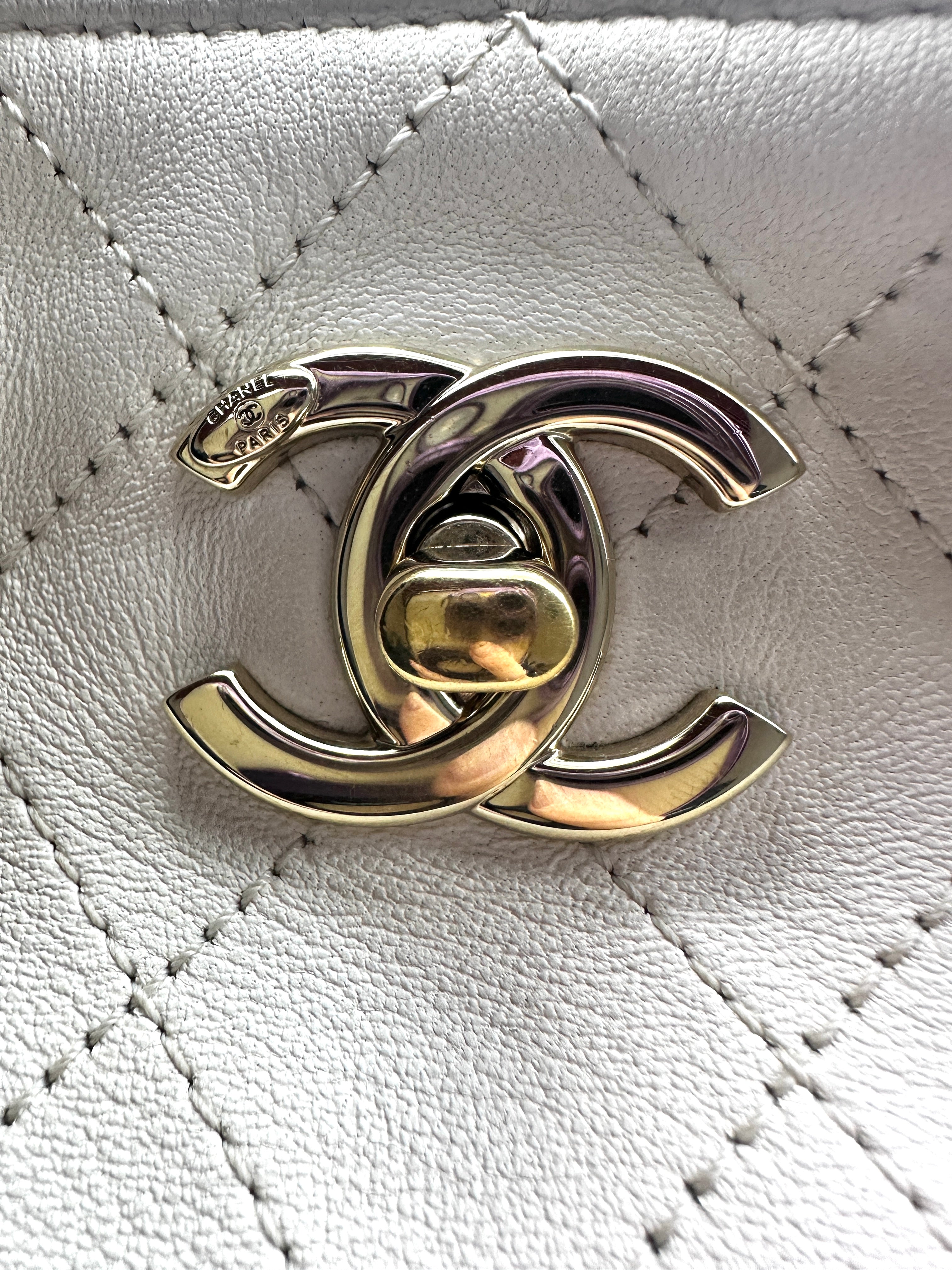 Chanel Quilted Calfskin Handle Bucket Bag White