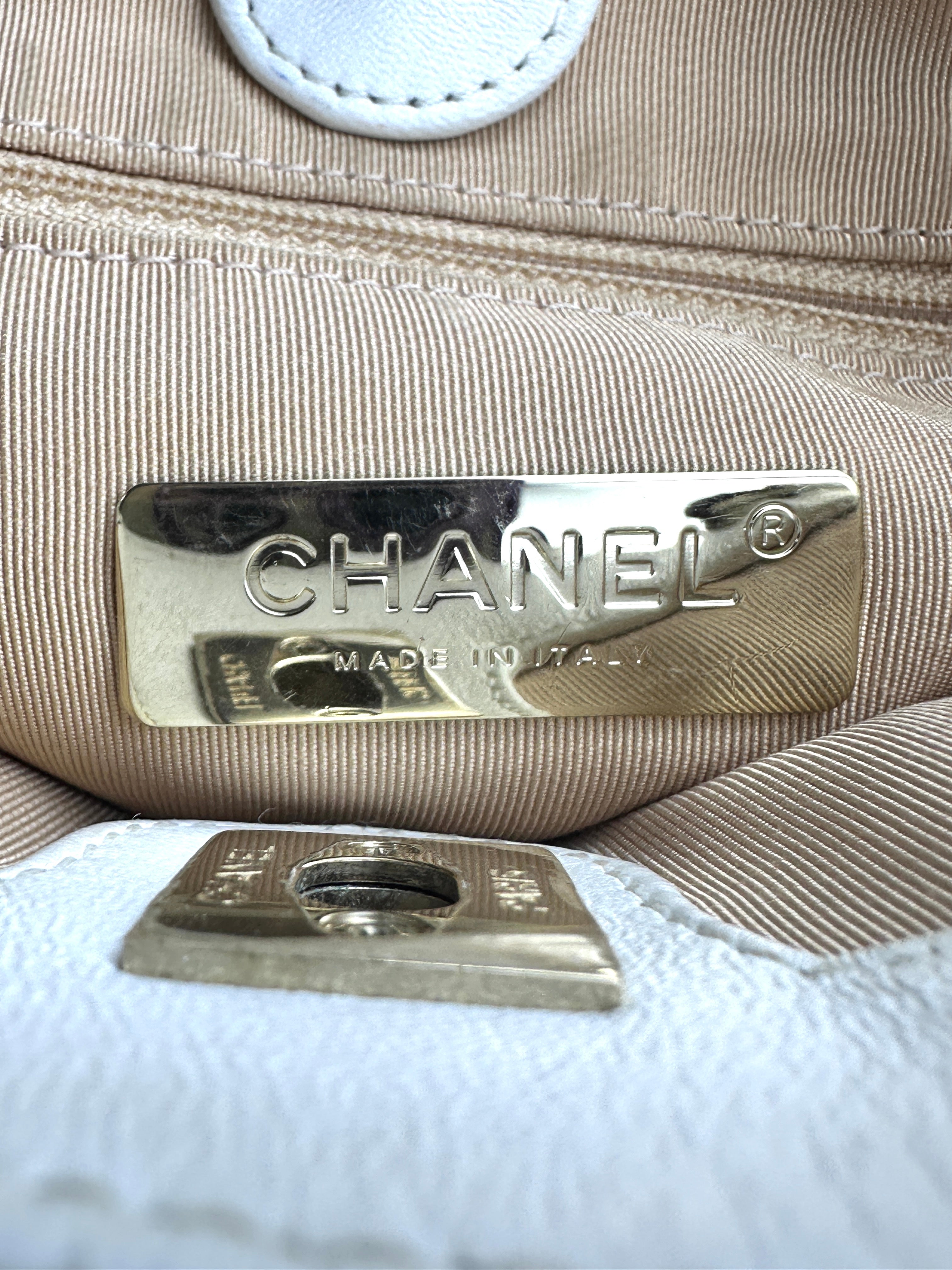 Chanel Quilted Calfskin Handle Bucket Bag White