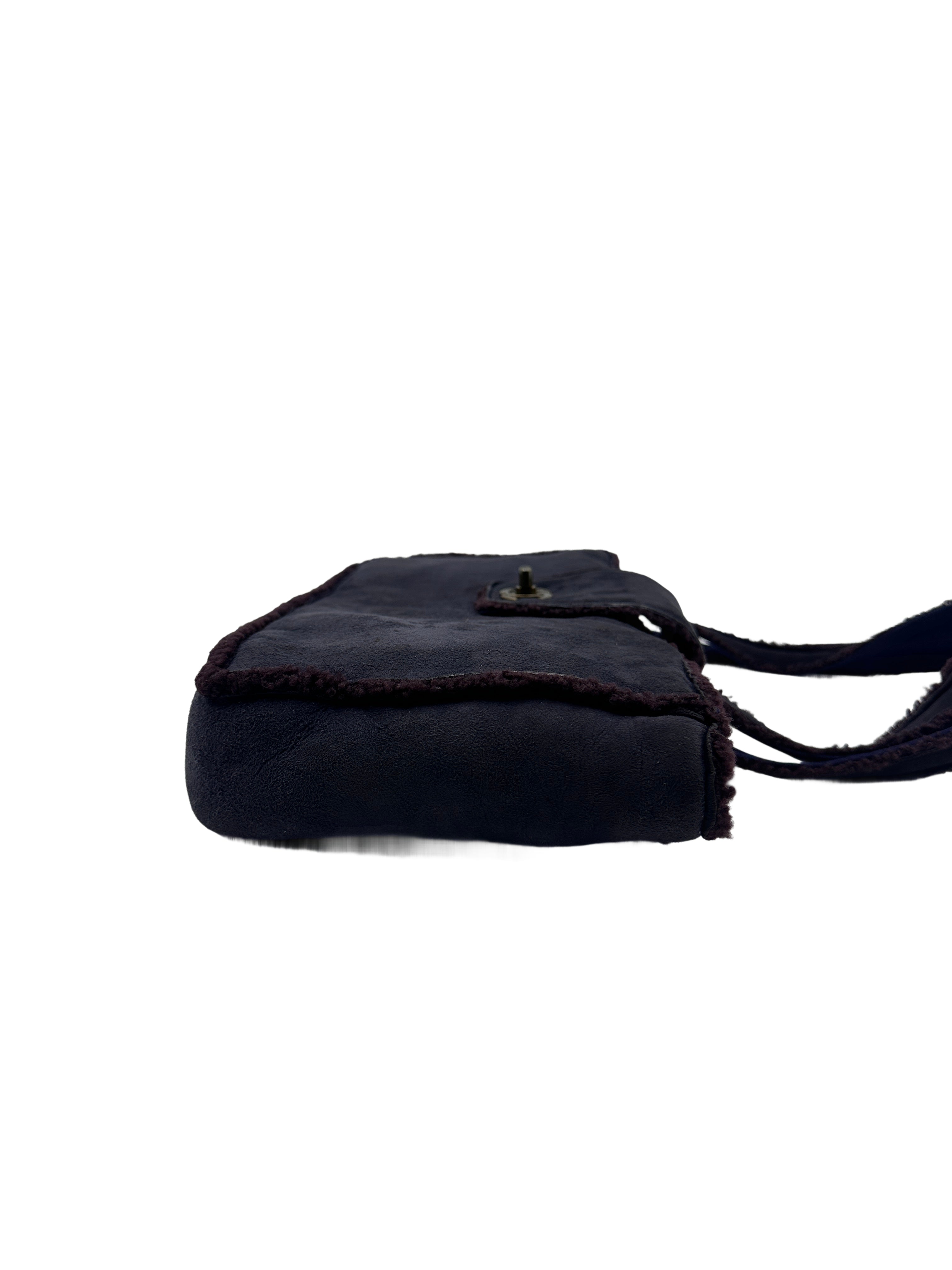Chanel Suede and Shearling Teddy Baguette Shoulder Bag Dark Blue