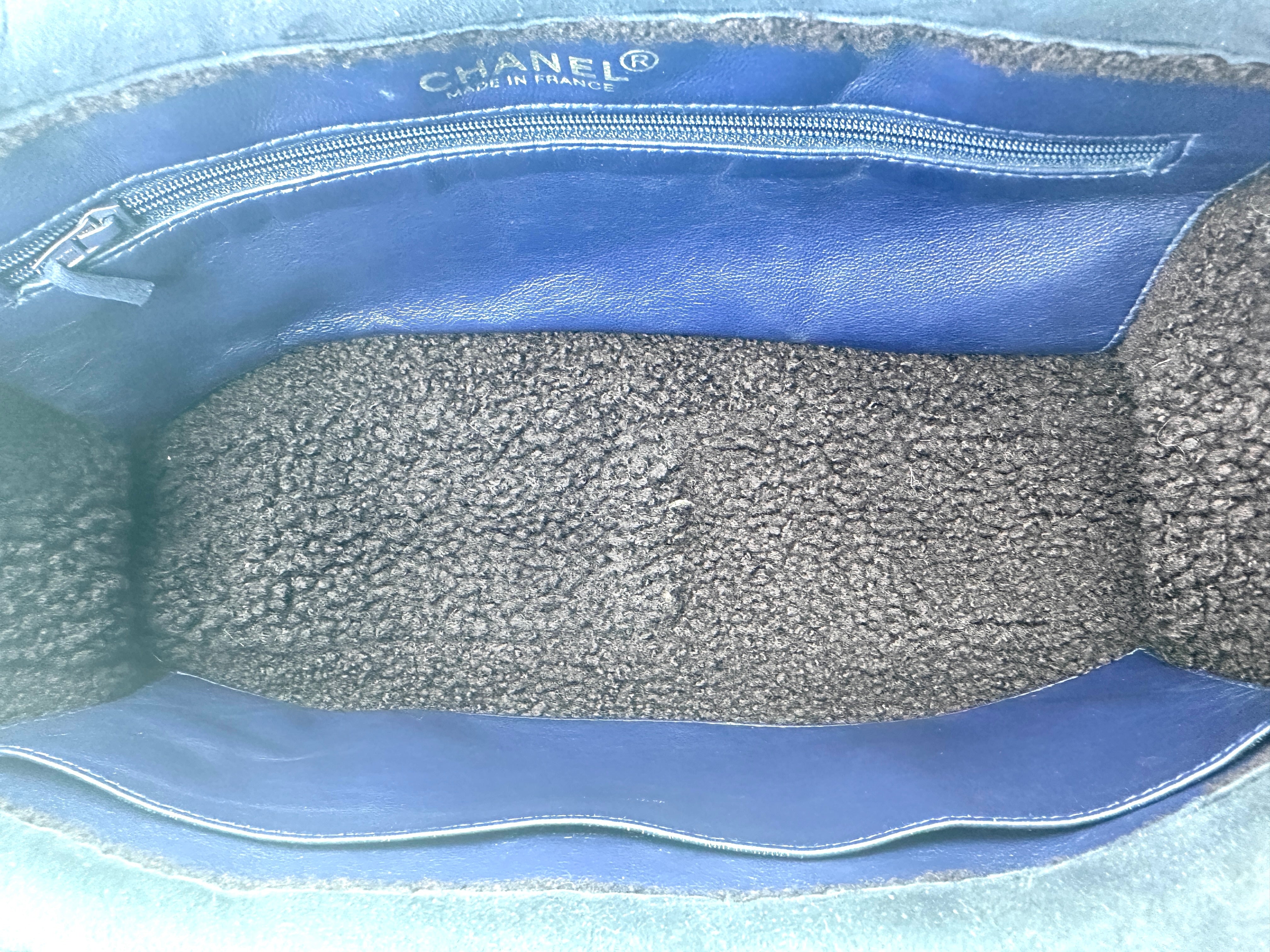 Chanel Suede and Shearling Teddy Baguette Shoulder Bag Dark Blue