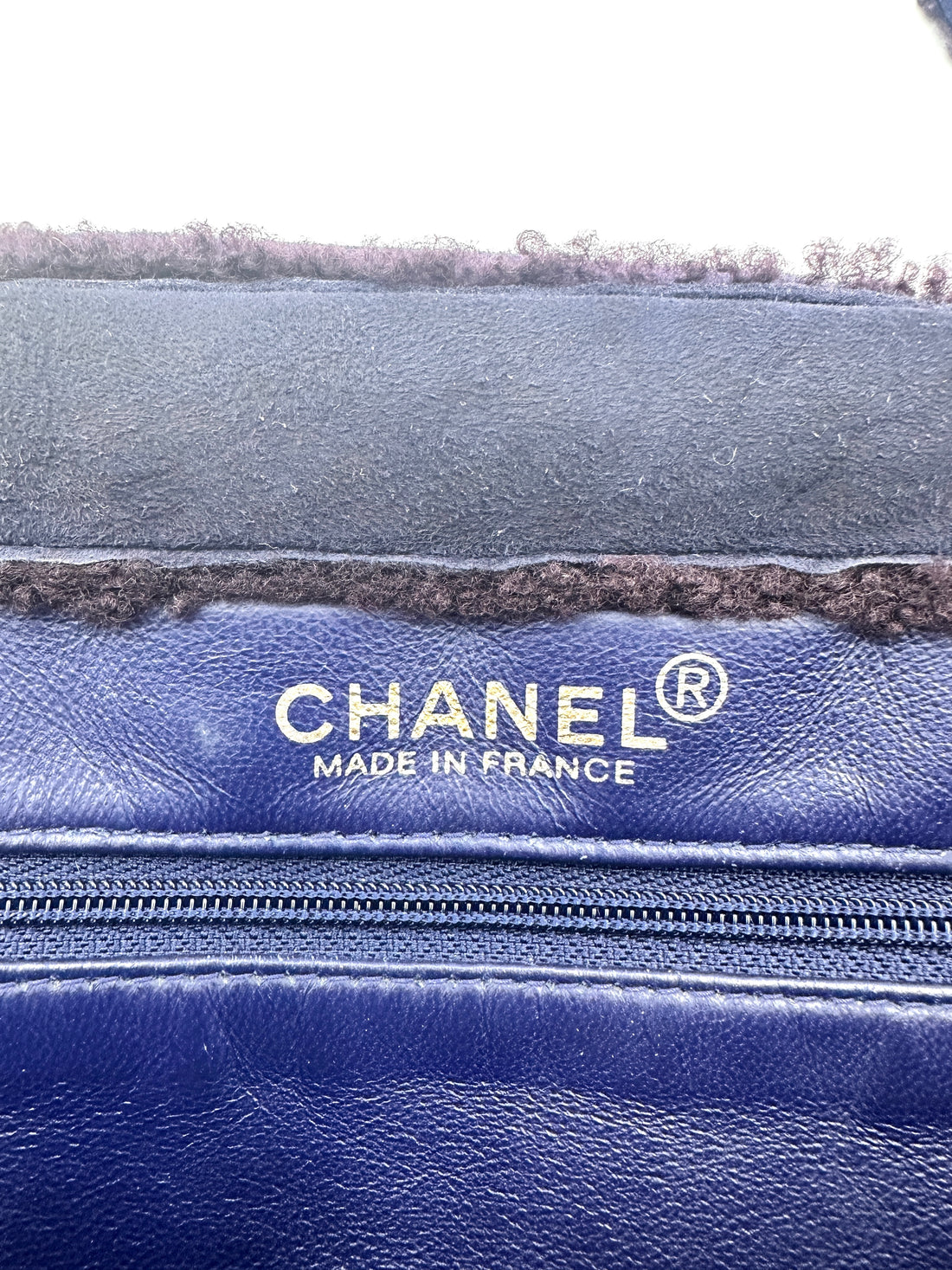 Chanel Suede and Shearling Teddy Baguette Shoulder Bag Dark Blue