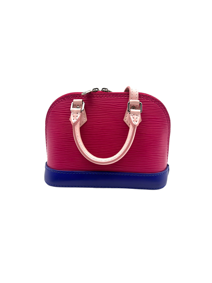 Louis Vuitton Epi Nano Alma Mini Bag in a Pink Blue and Fushsia Colorblock Pattern