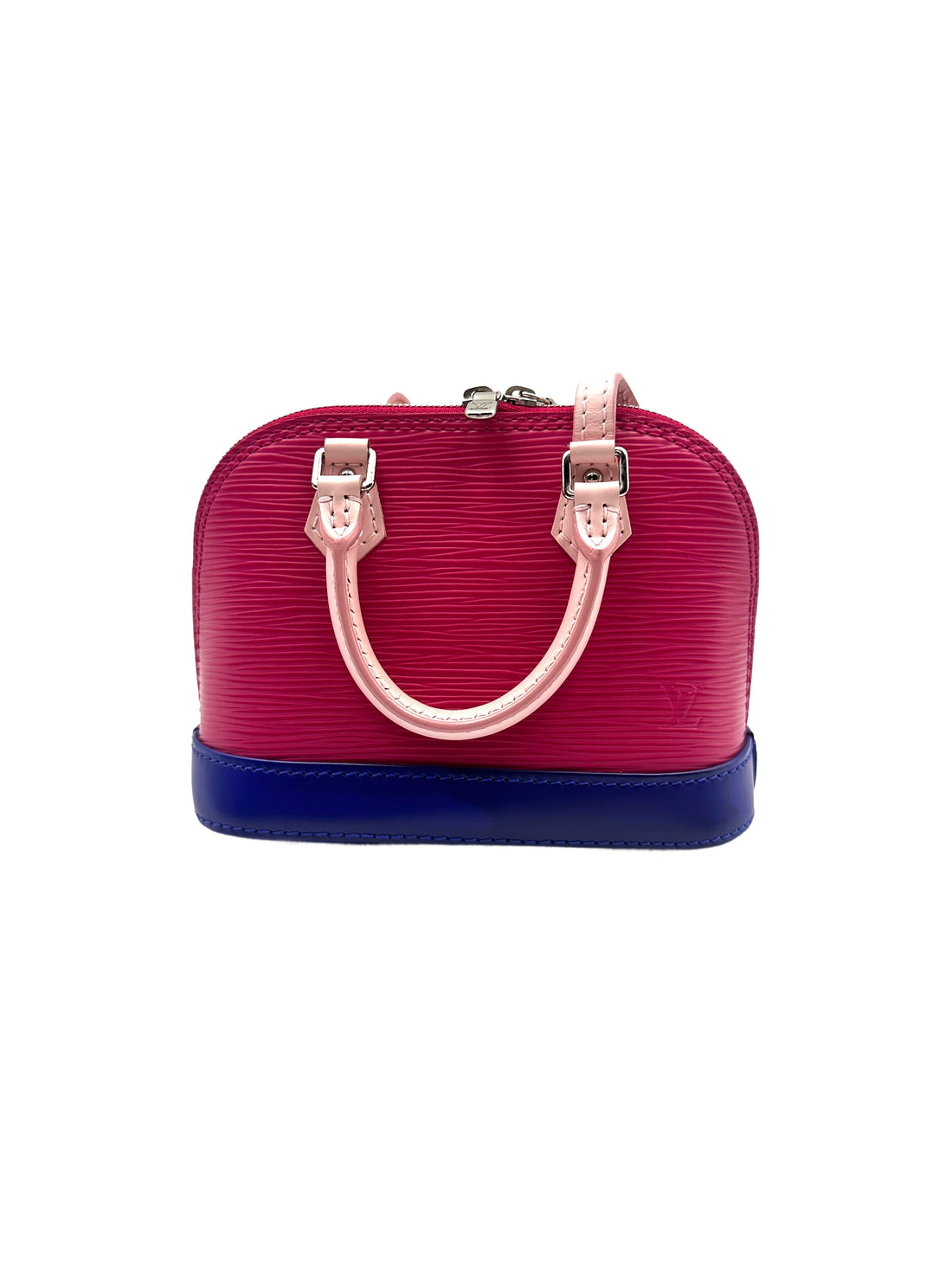Louis Vuitton Epi Nano Alma Mini Bag in a Pink Blue and Fushsia Colorblock Pattern