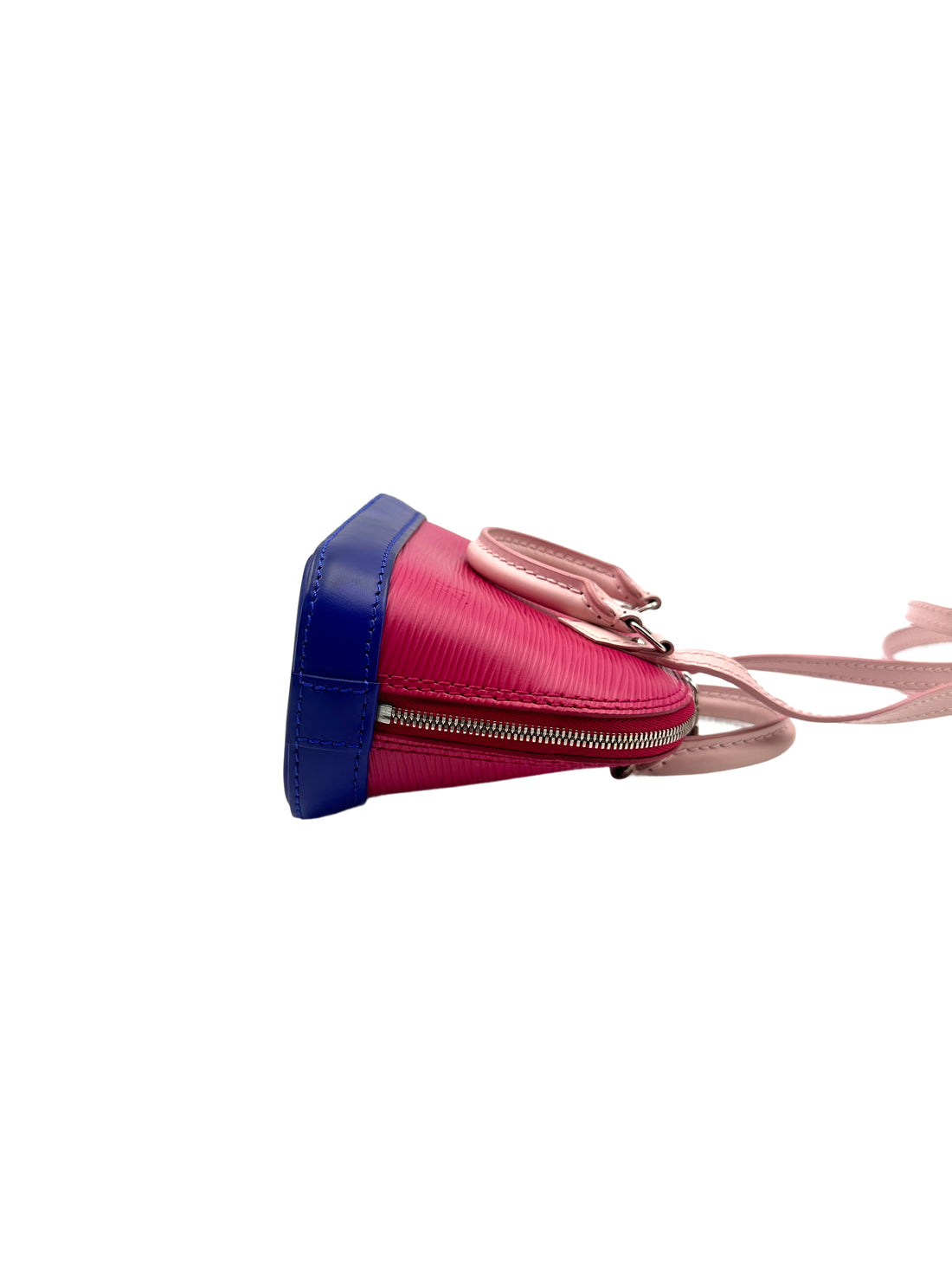 Louis Vuitton Epi Nano Alma Mini Bag in a Pink Blue and Fushsia Colorblock Pattern