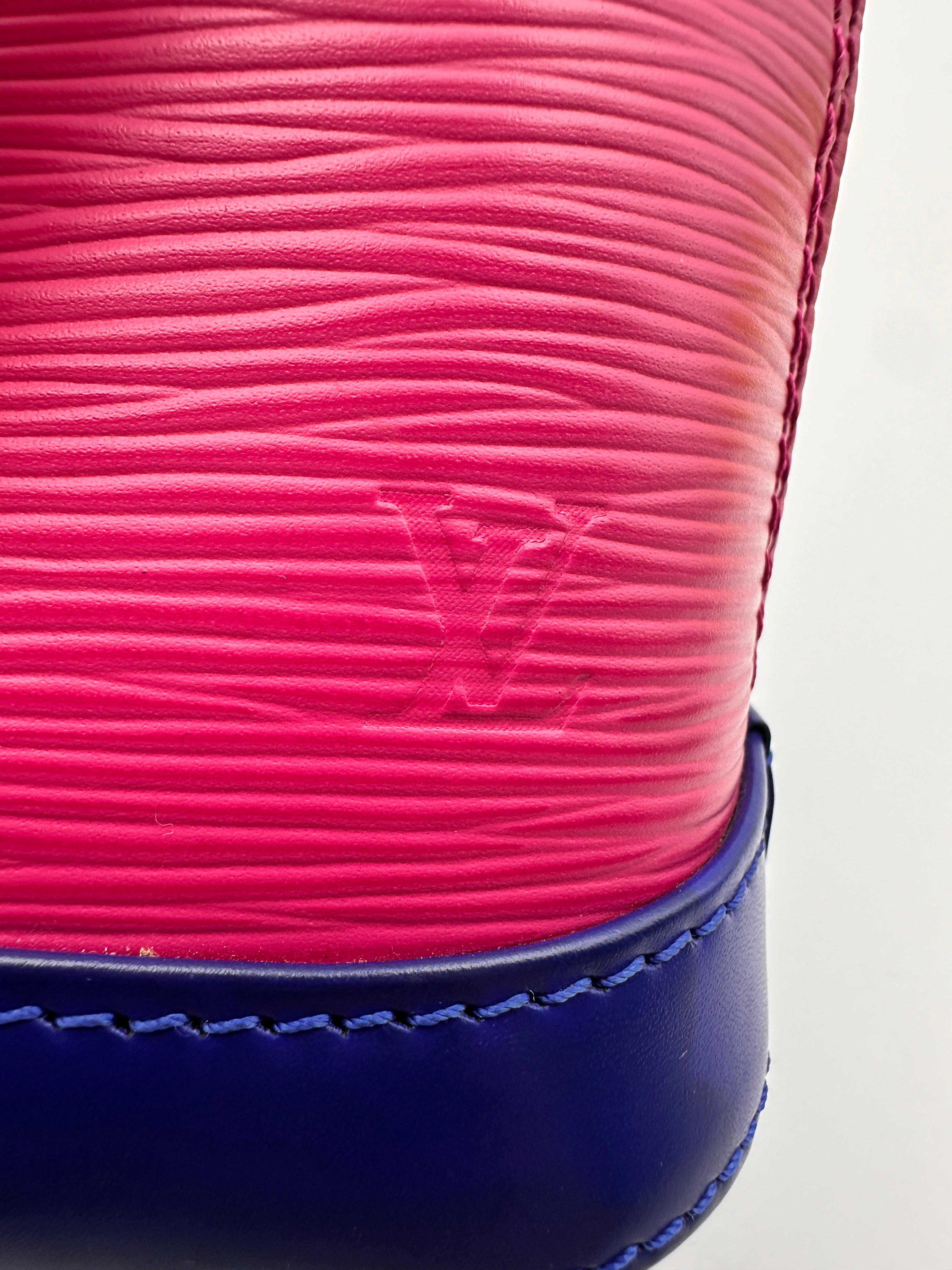 Louis Vuitton Epi Nano Alma Mini Bag in a Pink Blue and Fushsia Colorblock Pattern