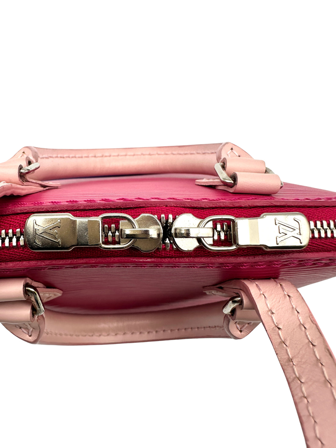 Louis Vuitton Epi Nano Alma Mini Bag in a Pink Blue and Fushsia Colorblock Pattern