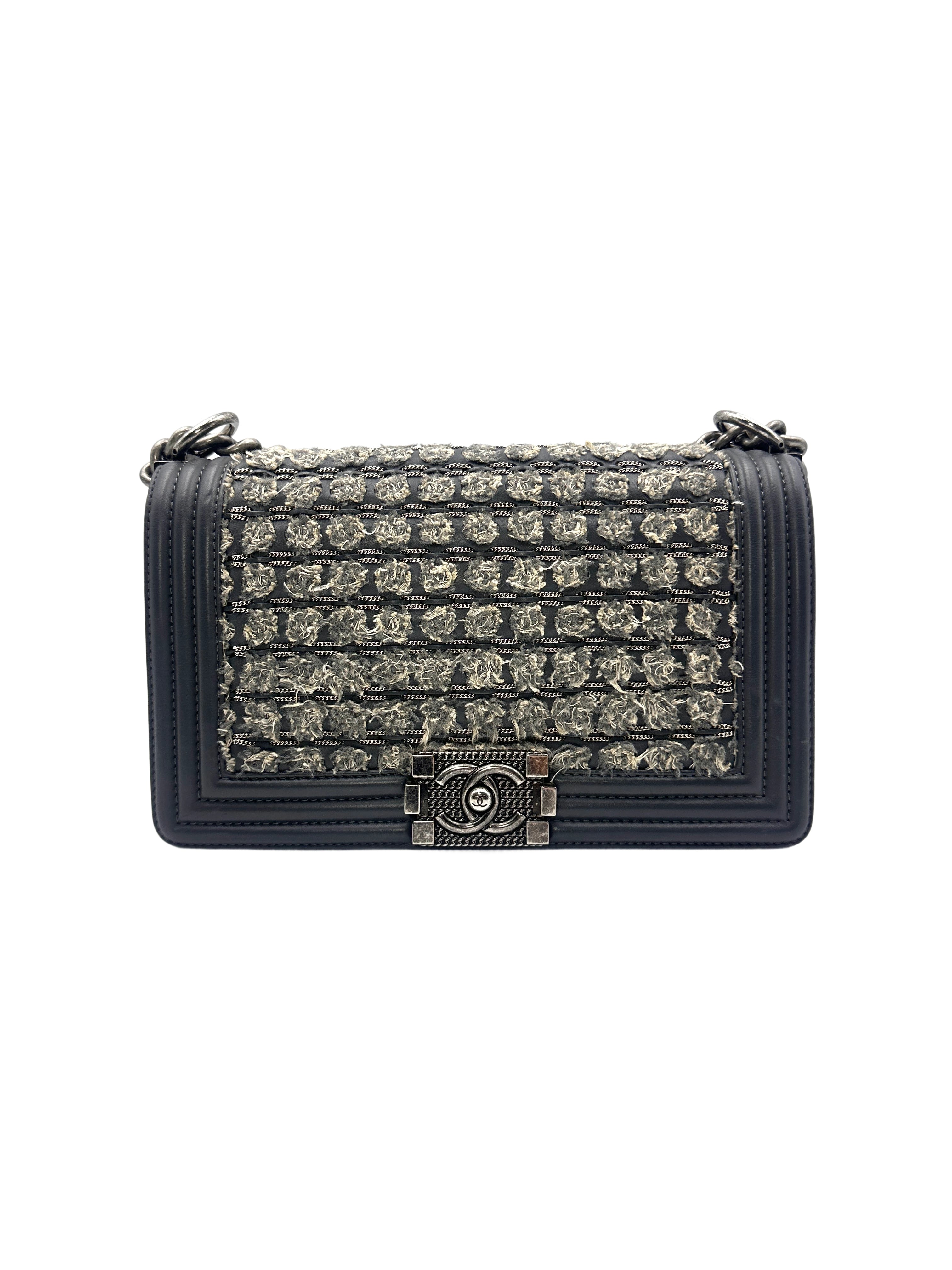 Chanel Gray Woven Design Medium Leboy Chain Bag