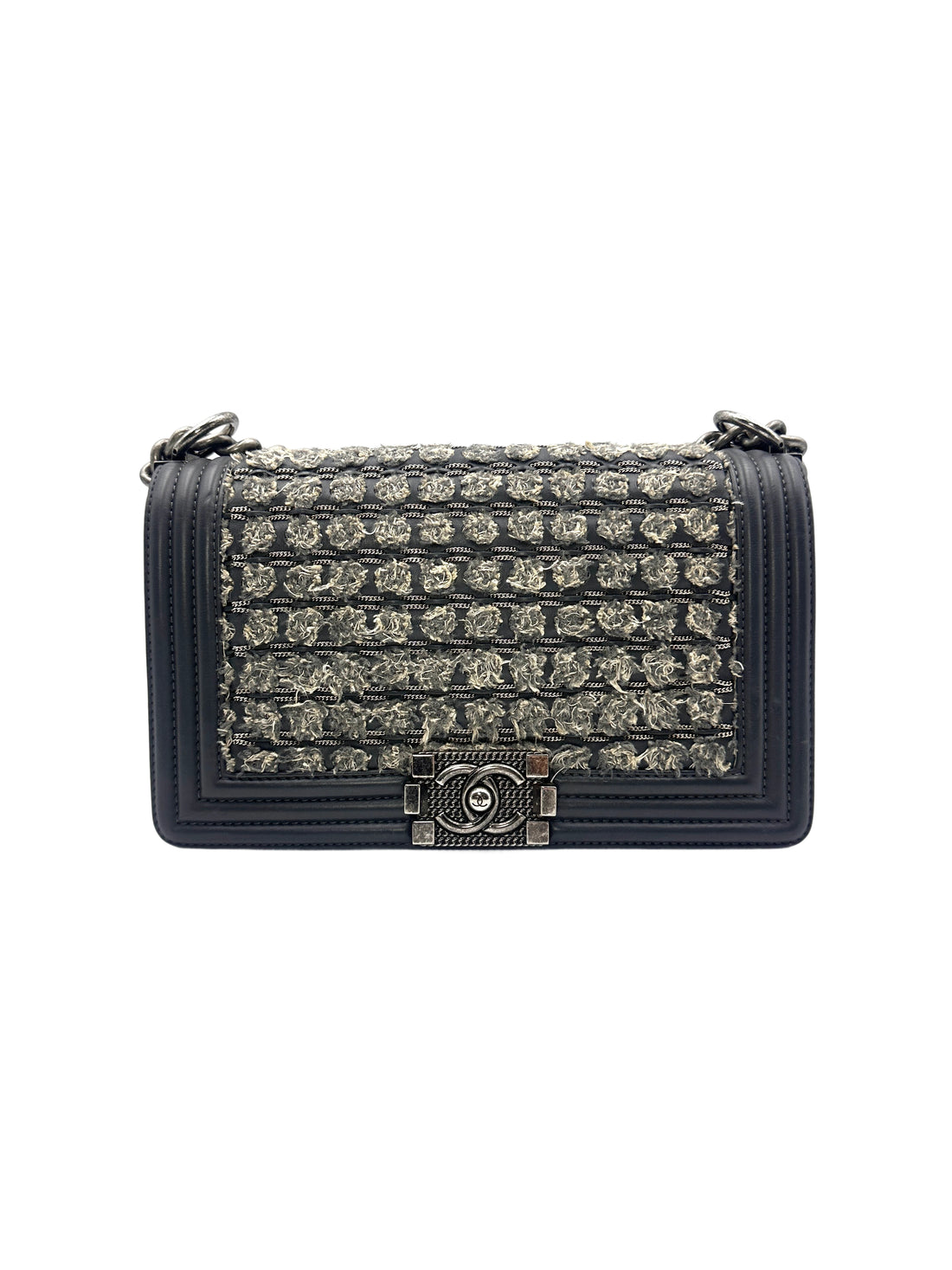 Chanel Gray Woven Design Medium Leboy Chain Bag