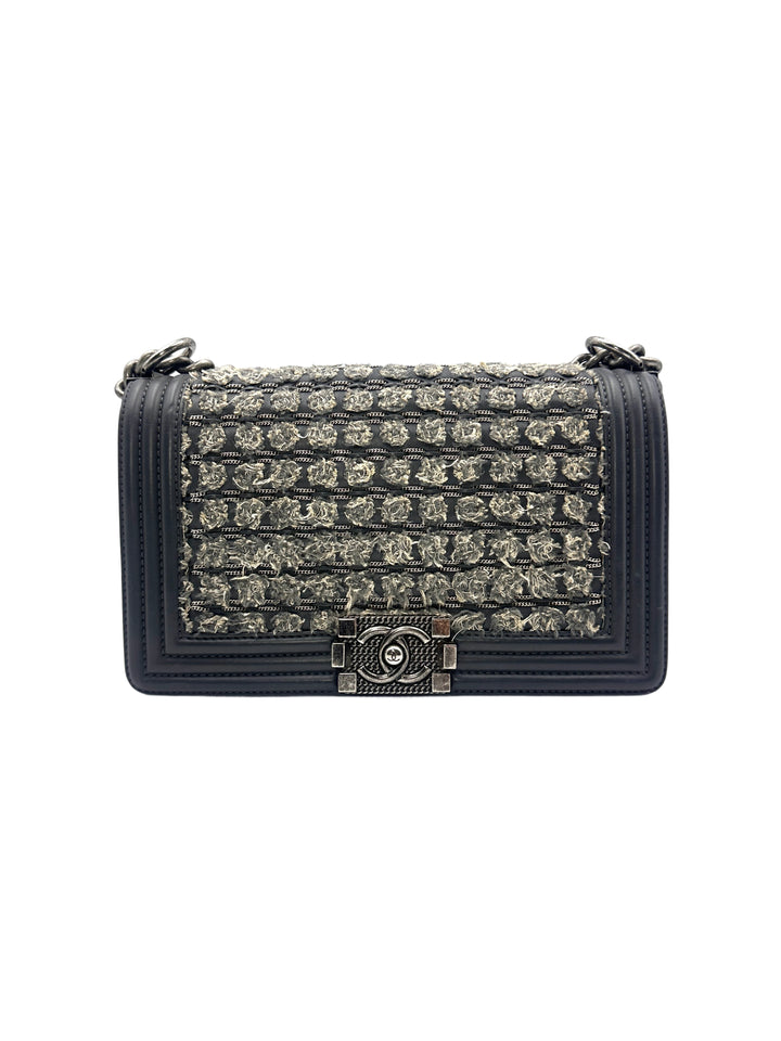 Chanel Gray Woven Design Medium Leboy Chain Bag