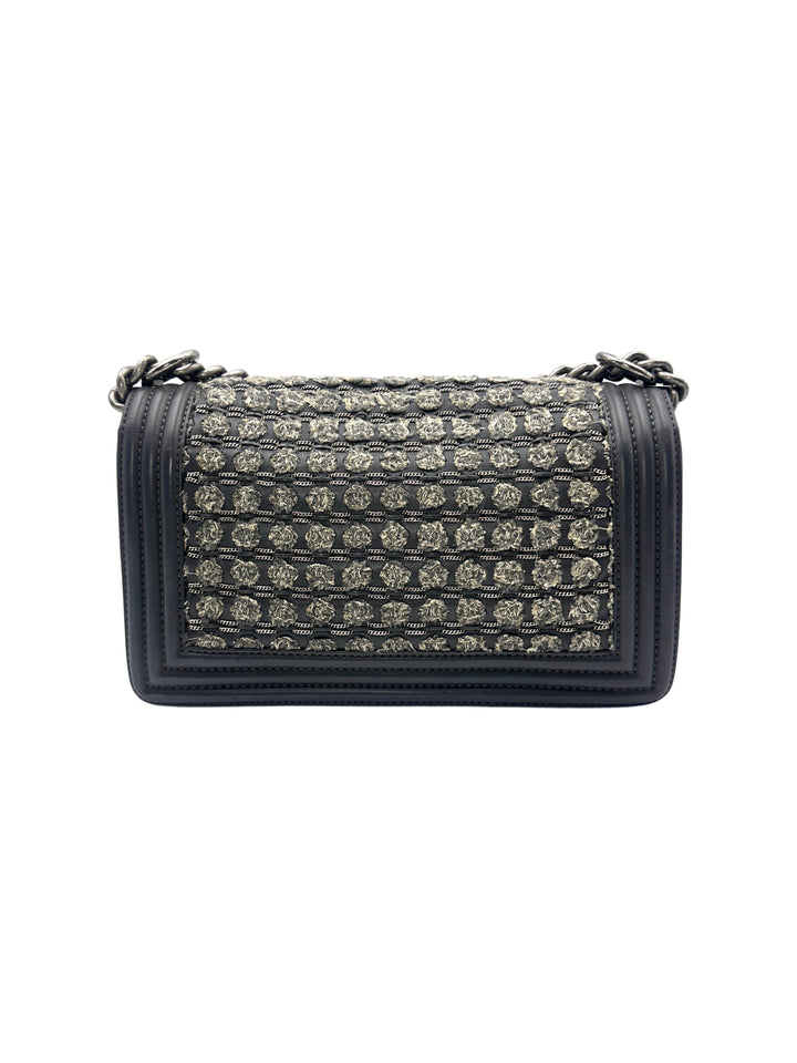 Chanel Gray Woven Design Medium Leboy Chain Bag