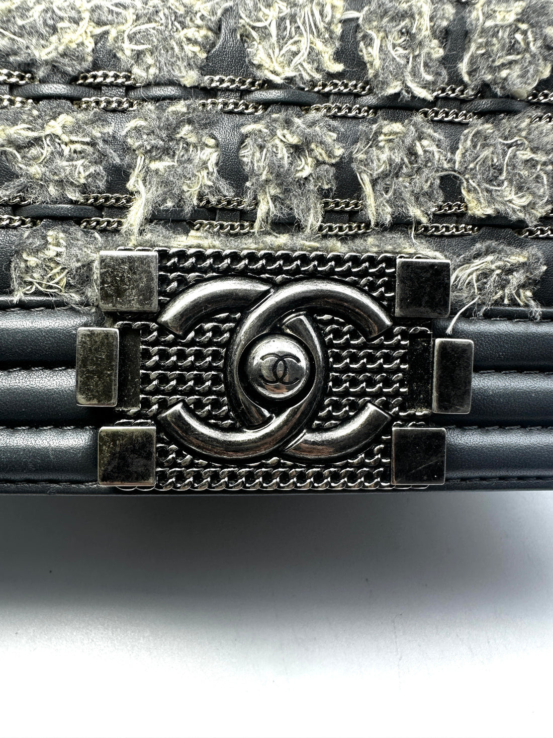 Chanel Gray Woven Design Medium Leboy Chain Bag