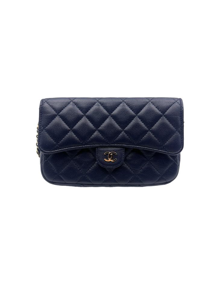 Chanel Caviar Quilted Flap Phone Holder with Chain
