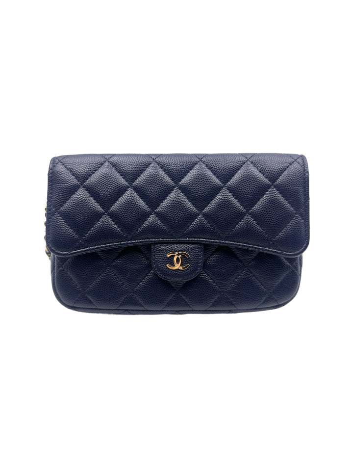 Chanel Caviar Quilted Flap Phone Holder with Chain