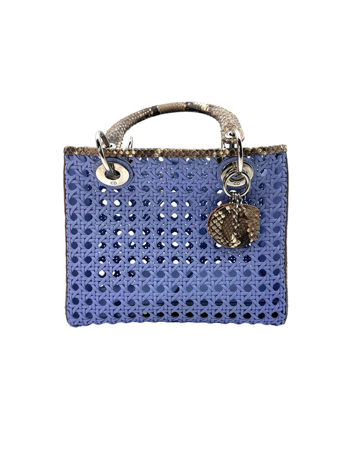 Christian Dior Blue Cannage Leather Handle Bag with Pouch