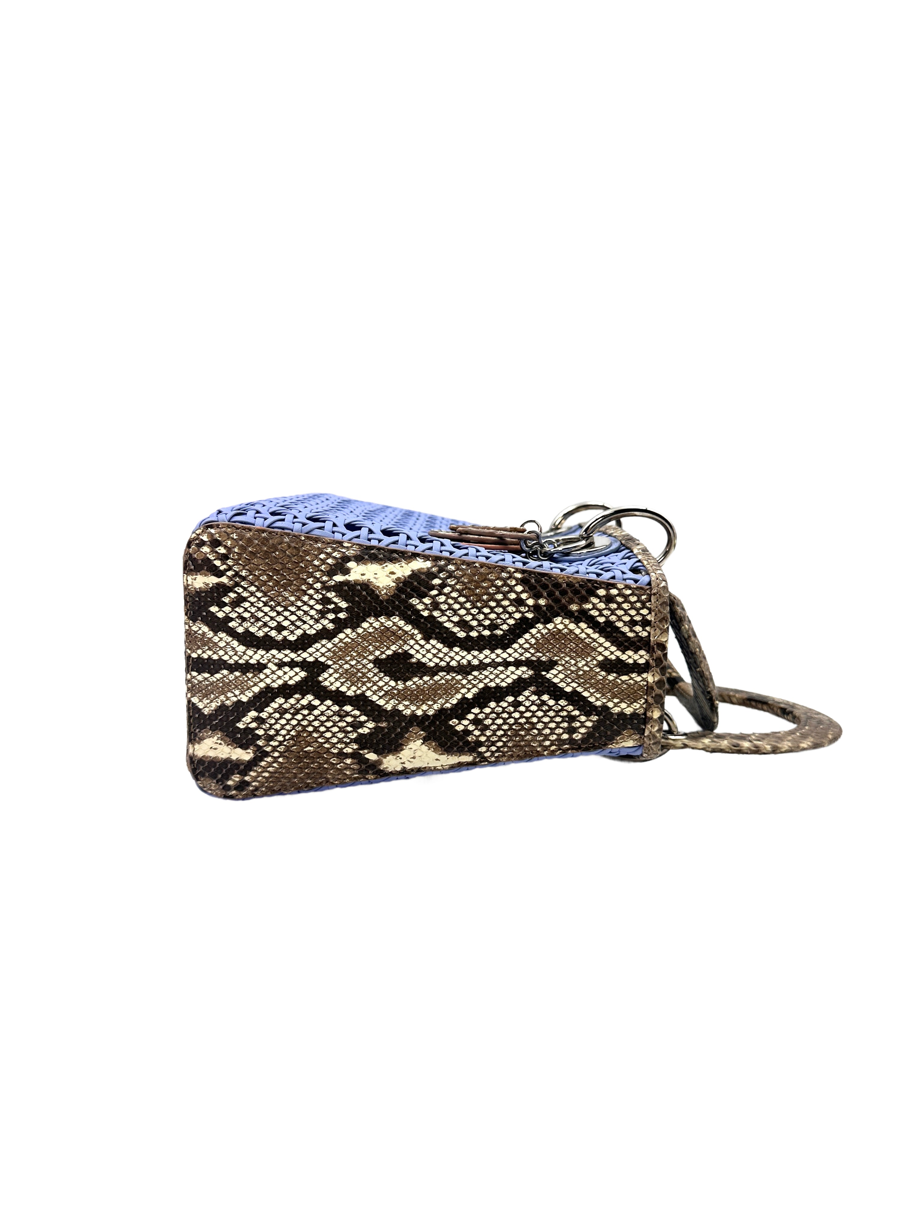 Christian Dior Blue Cannage Leather Handle Bag with Pouch