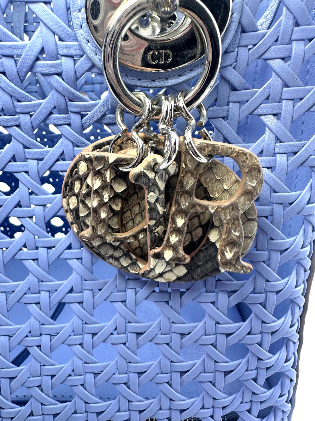 Christian Dior Blue Cannage Leather Handle Bag with Pouch