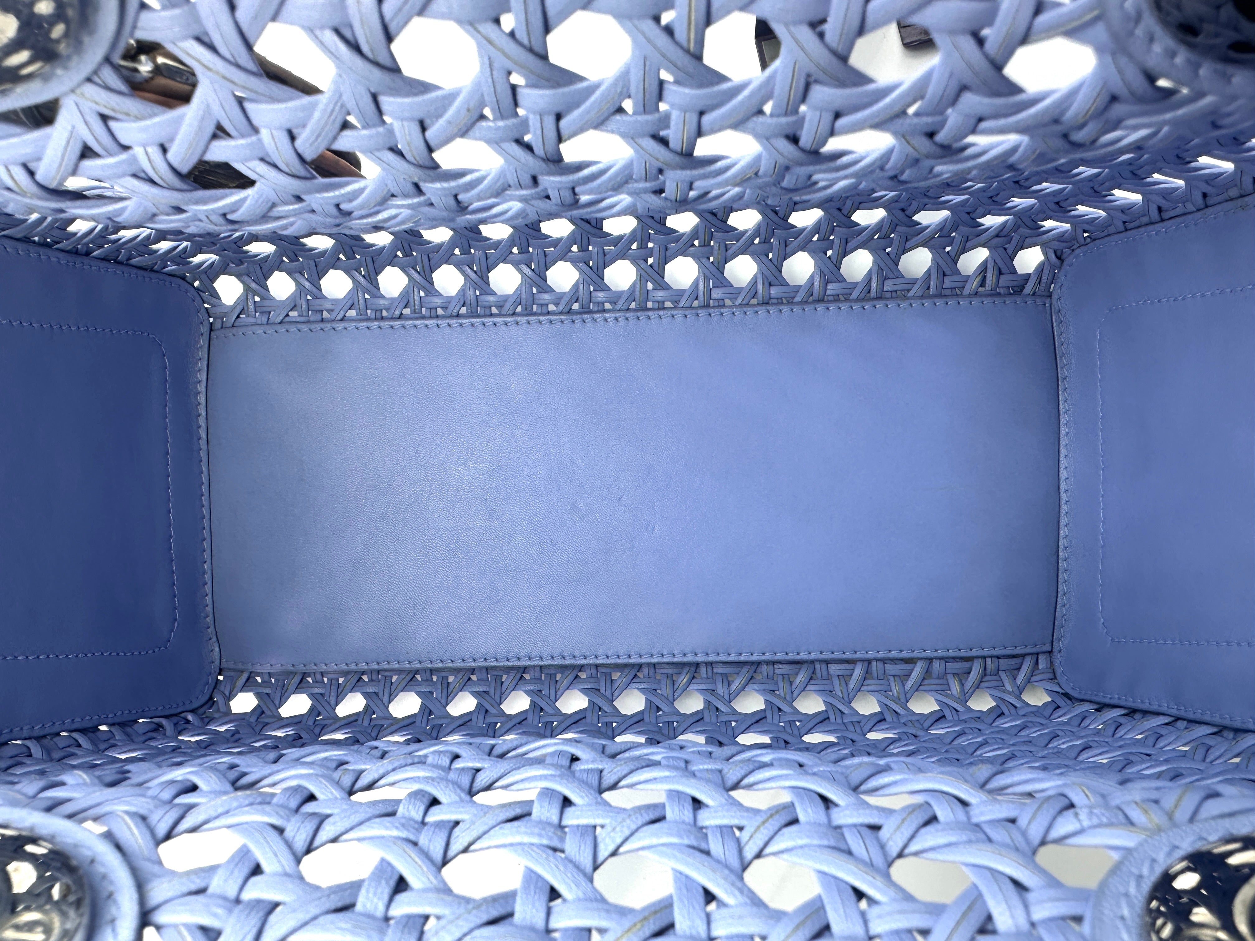 Christian Dior Blue Cannage Leather Handle Bag with Pouch