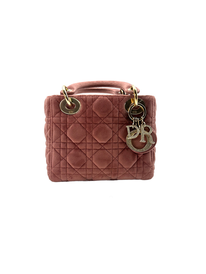 Christian Dior Pink Velvet Lady Dior Chain Shoulder Handle Bag