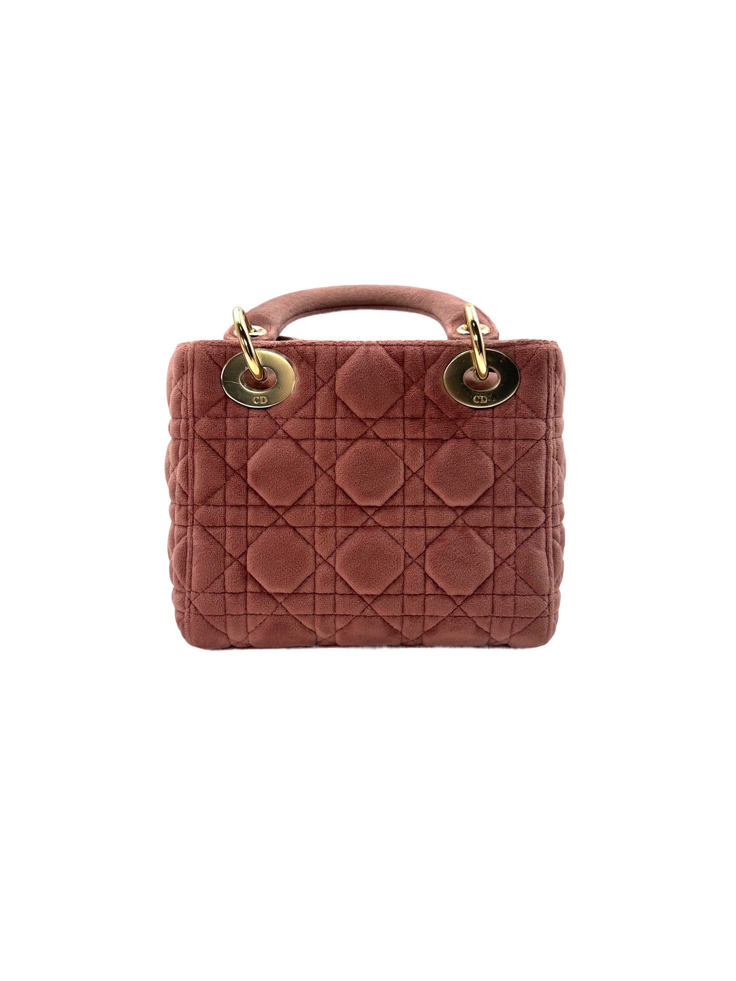 Christian Dior Pink Velvet Lady Dior Chain Shoulder Handle Bag