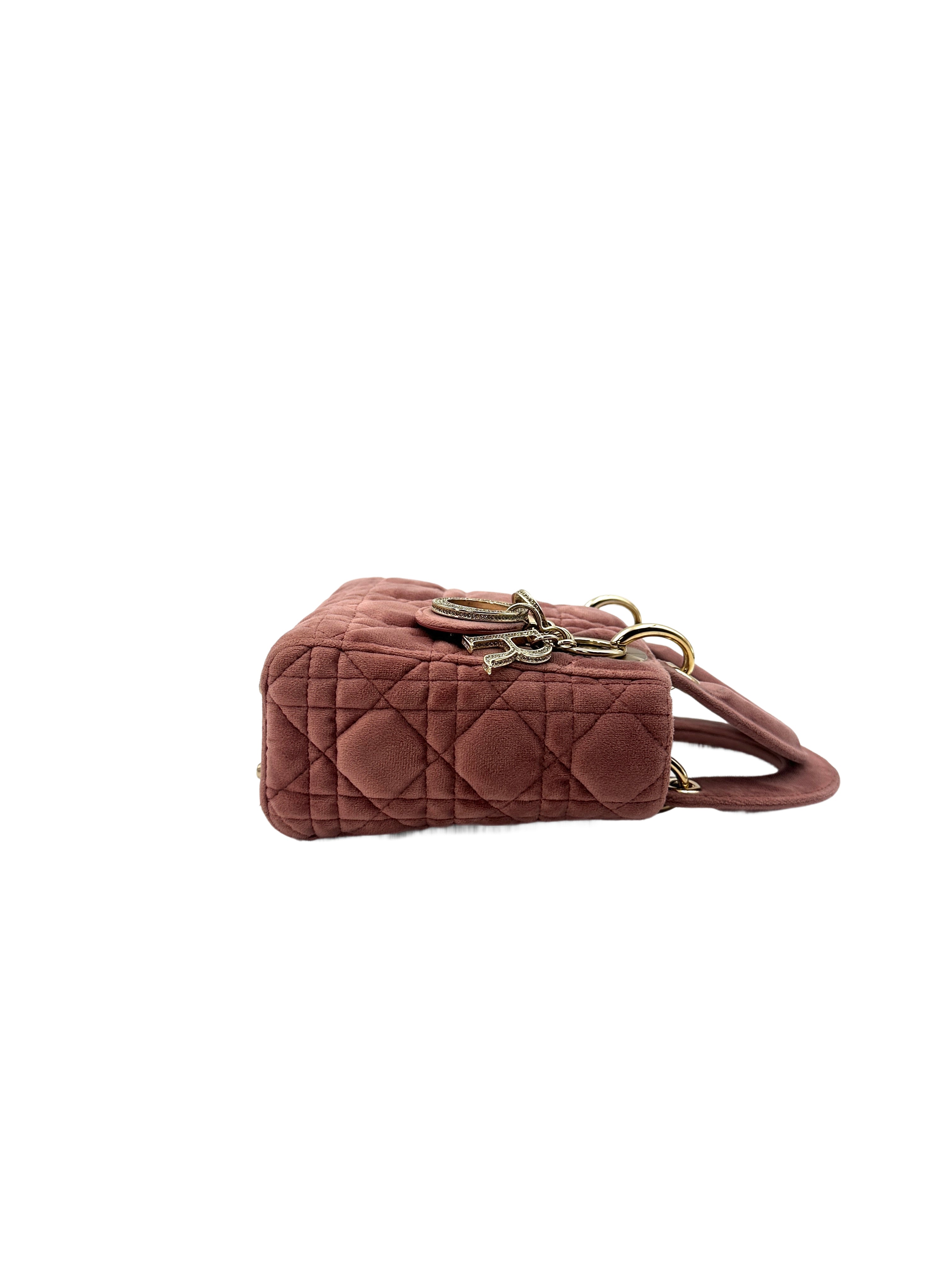 Christian Dior Pink Velvet Lady Dior Chain Shoulder Handle Bag