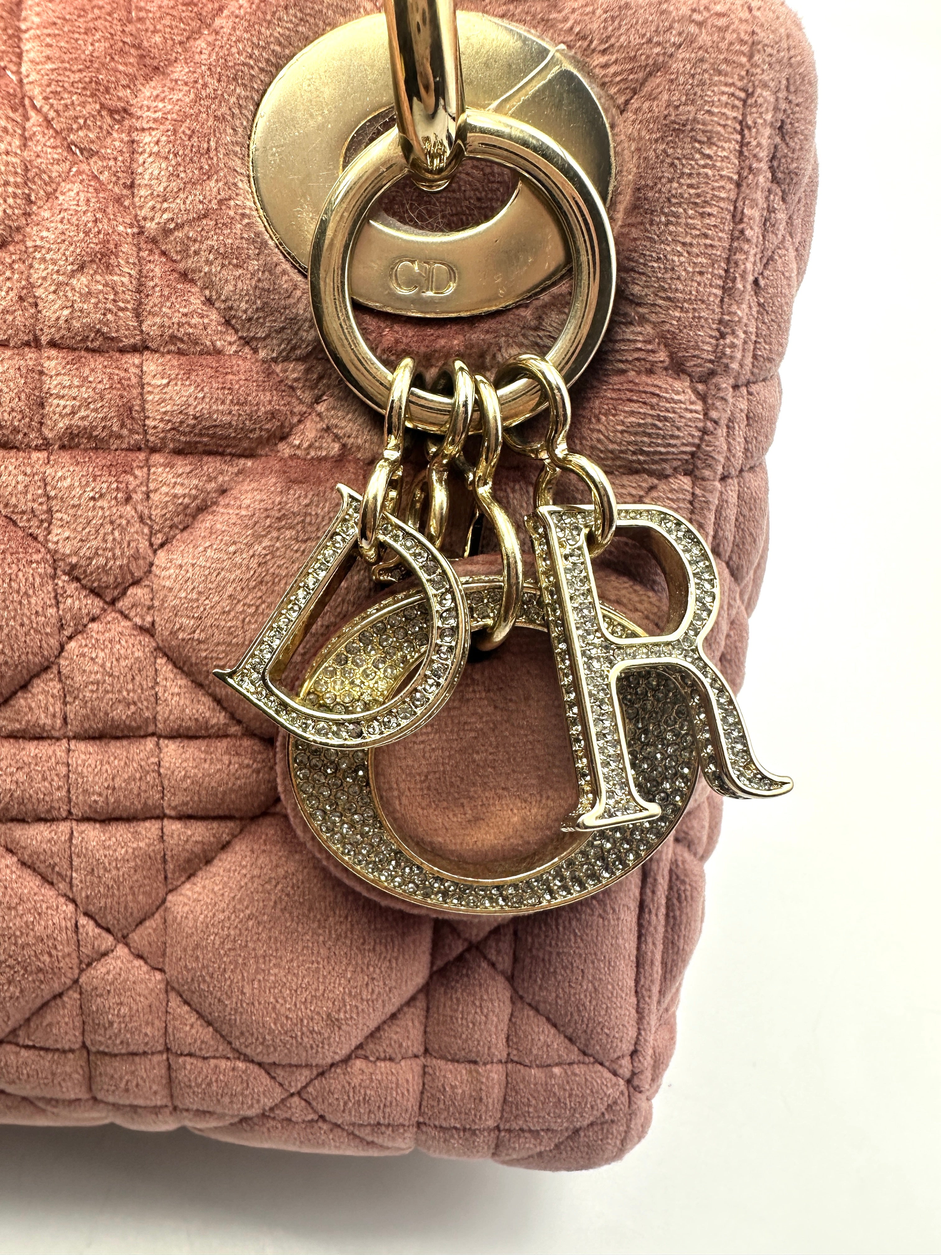 Christian Dior Pink Velvet Lady Dior Chain Shoulder Handle Bag