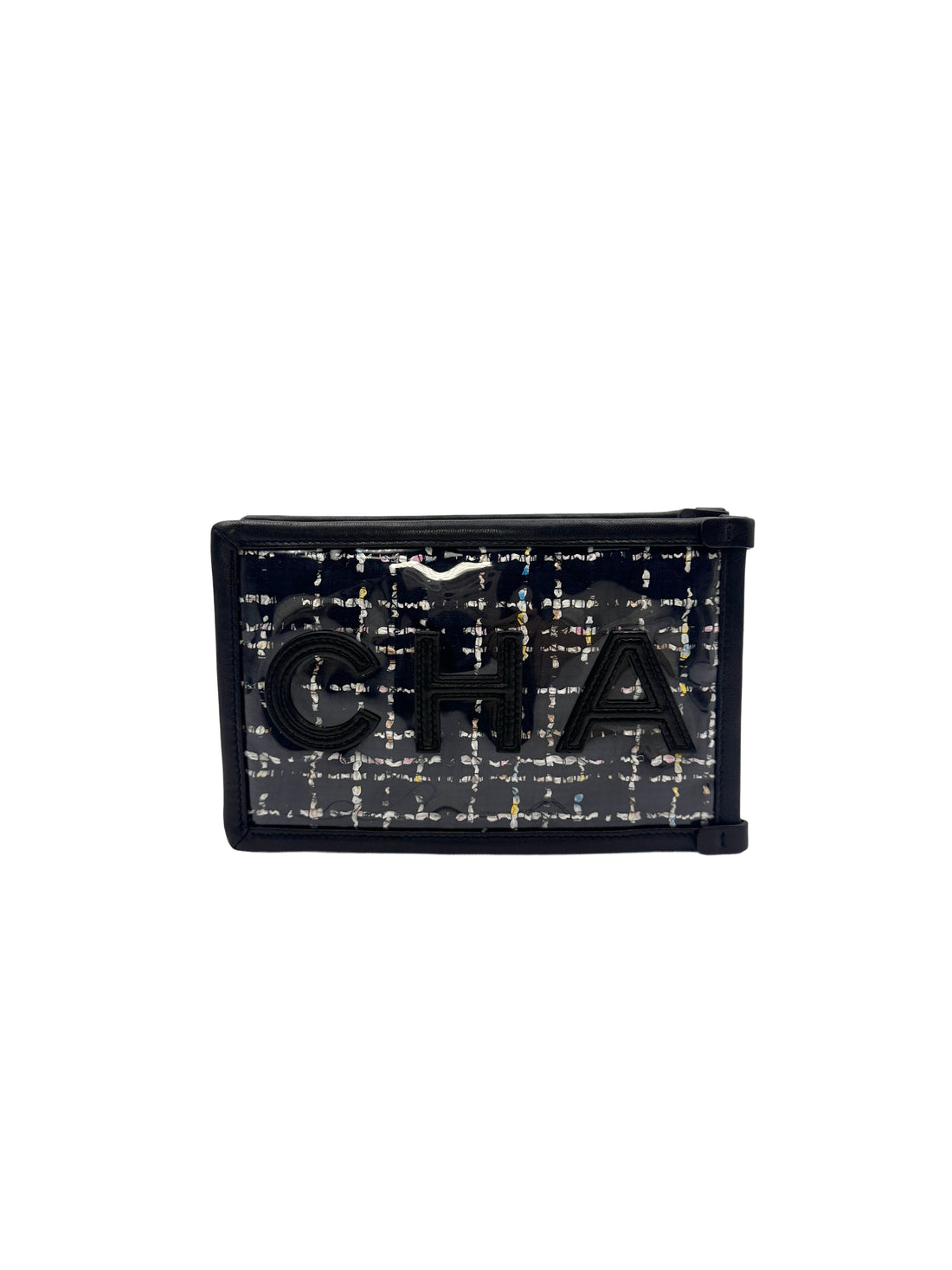 Chanel Black Tweed PVC Logo Chain Shoulder Bag