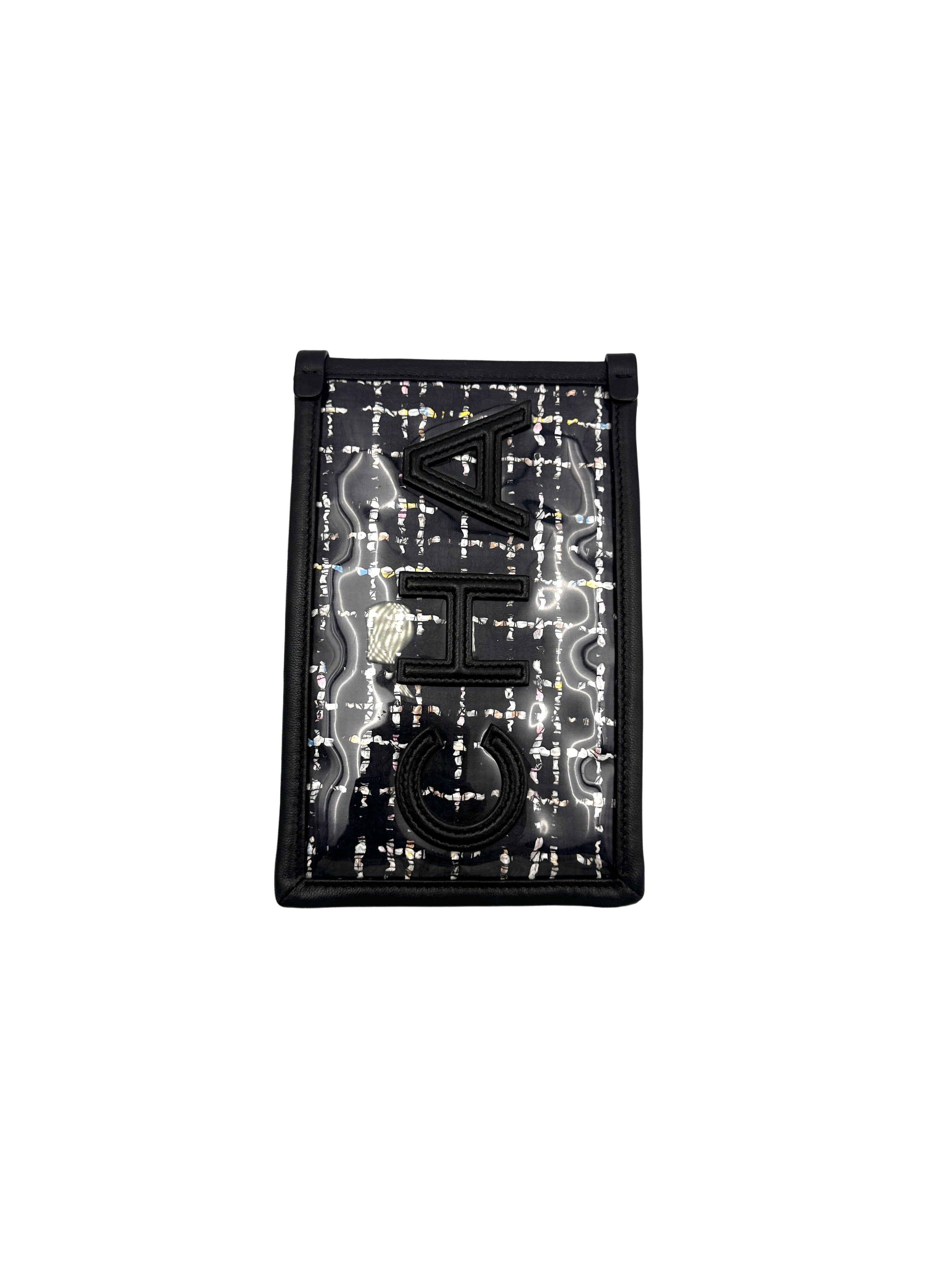 Chanel Black Tweed PVC Logo Chain Shoulder Bag