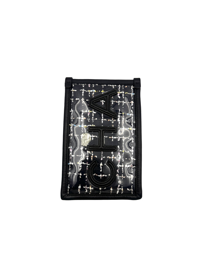Chanel Black Tweed PVC Logo Chain Shoulder Bag