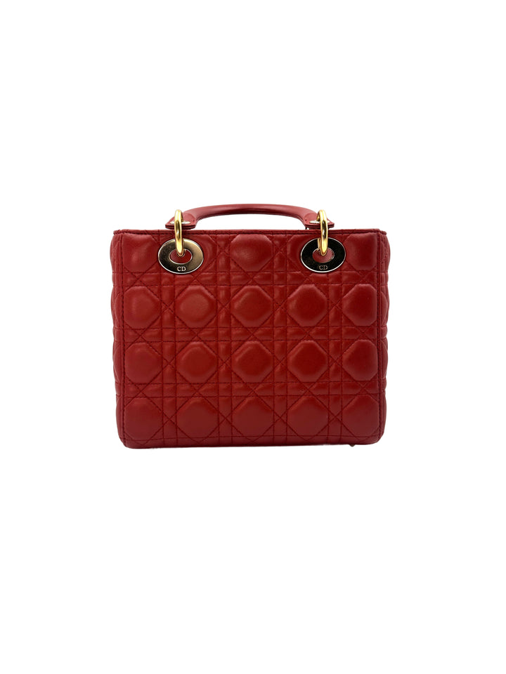 Christian Dior Lady Dior Red Cannage Handle Bag with Charms