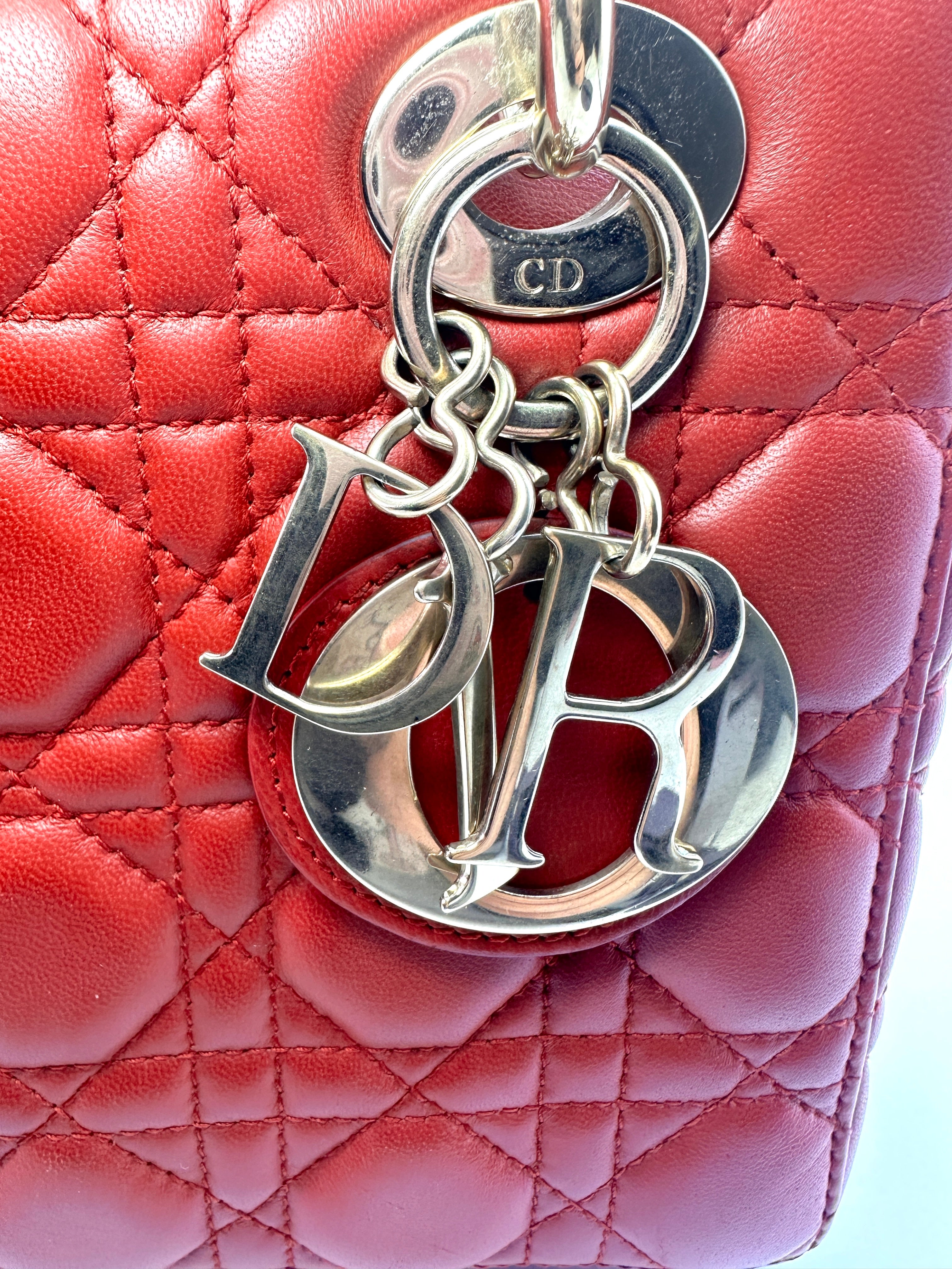 Christian Dior Lady Dior Red Cannage Handle Bag with Charms