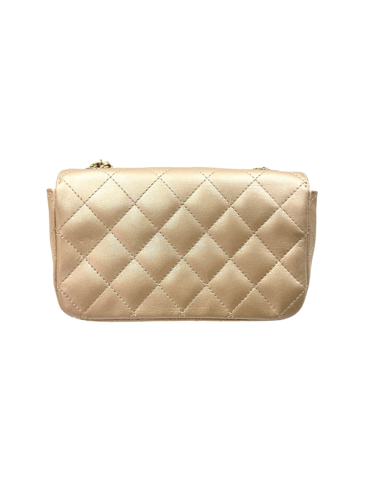 Chanel V For Victory Champagne Mini Flap Crossbody Bag Gold