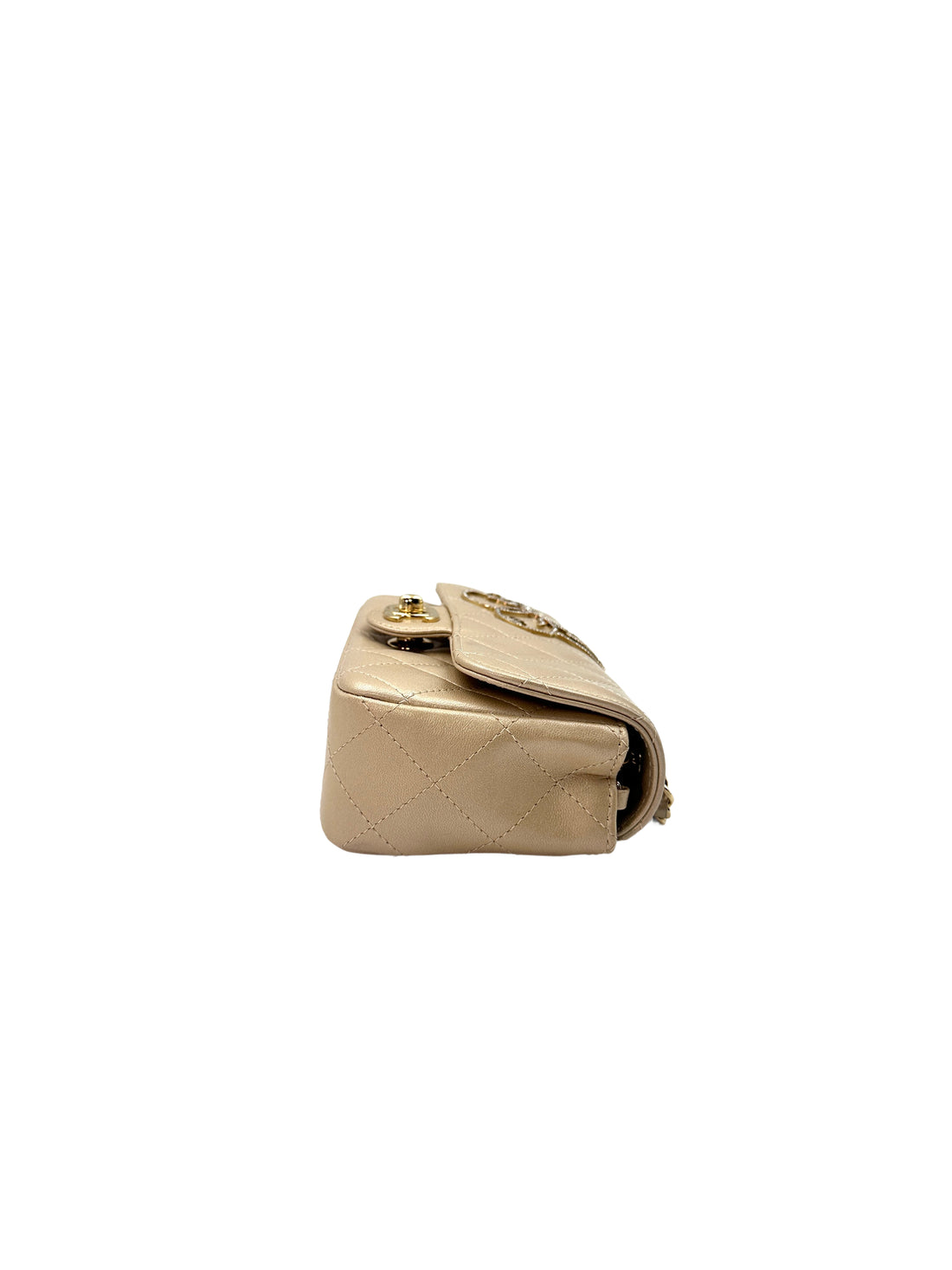 Chanel V For Victory Champagne Mini Flap Crossbody Bag Gold