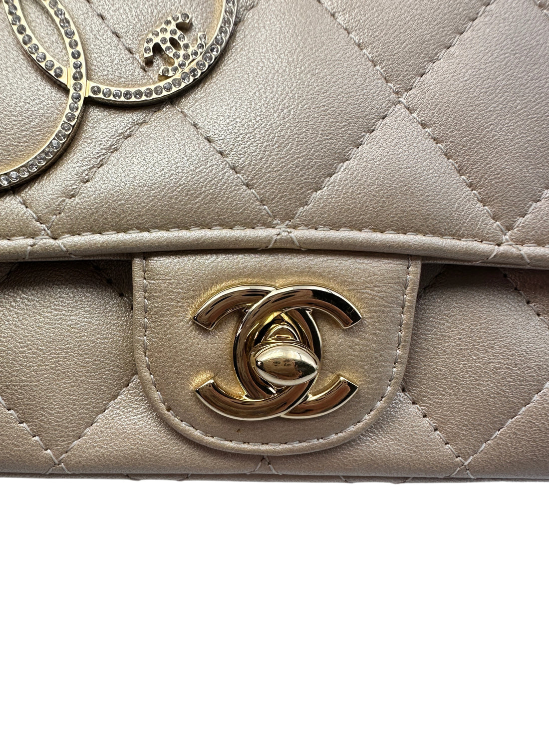 Chanel V For Victory Champagne Mini Flap Crossbody Bag Gold