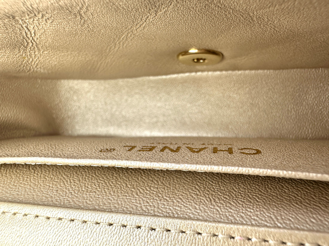 Chanel V For Victory Champagne Mini Flap Crossbody Bag Gold