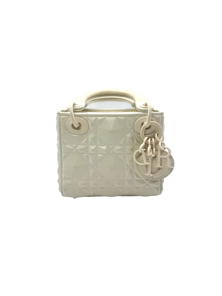 Christian Dior Lady Dior White Diamond Cannage Mini Handle Bag With Charms